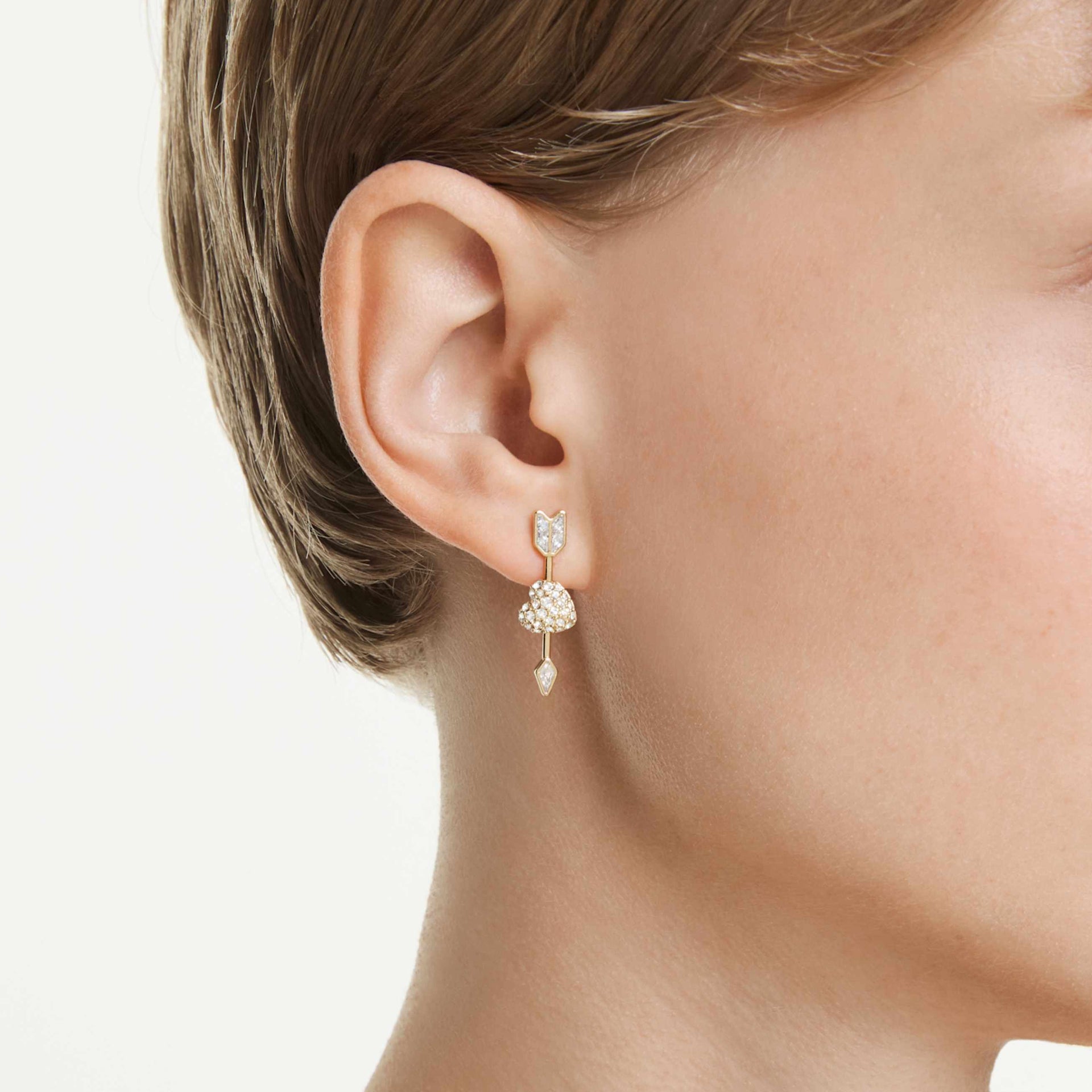 IDYLLIA DROP EARRINGS MIXED CUTS HEART WITH ARROW WHITE GOLD TONE PLATED