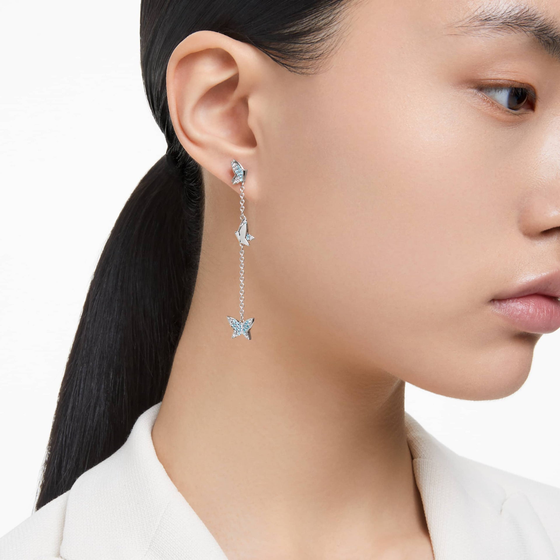 IDYLLIA LILIA DROP EARRINGS BUTTERFLY BLUE RHODIUM PLATED