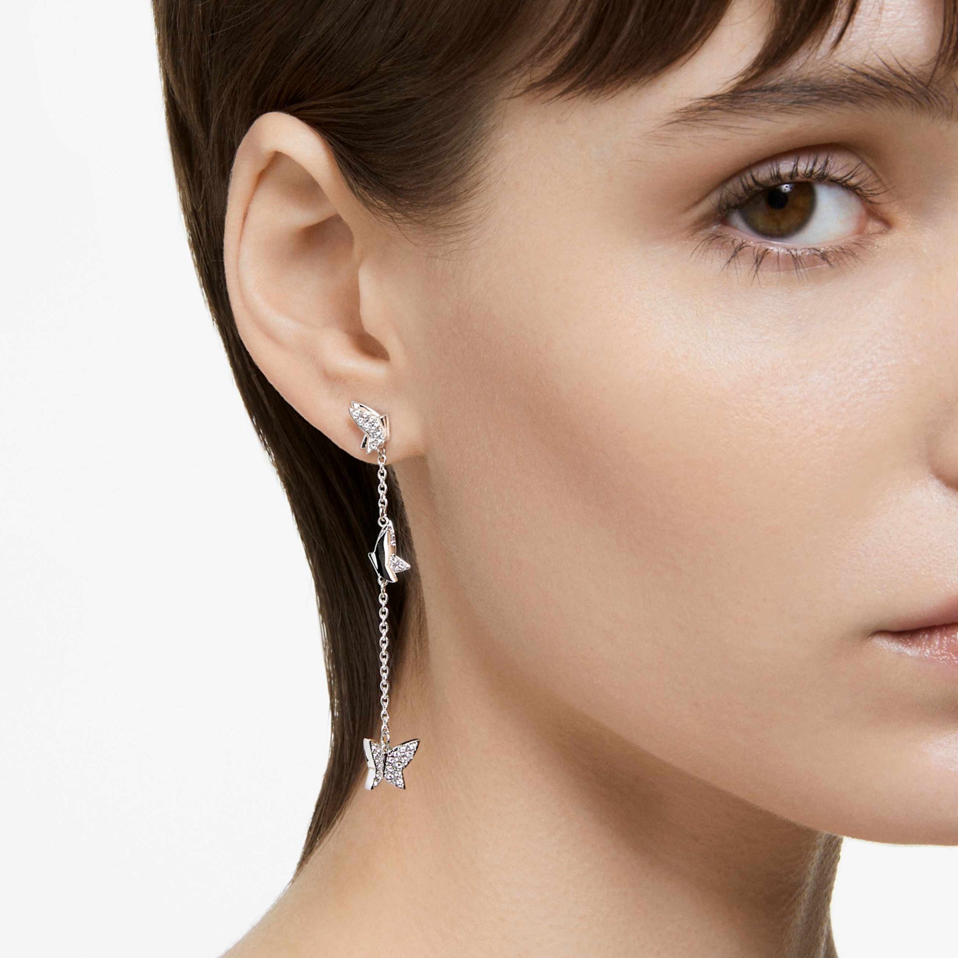 IDYLLIA LILIA DROP EARRINGS BUTTERFLY LONG WHITE RHODIUM PLATED