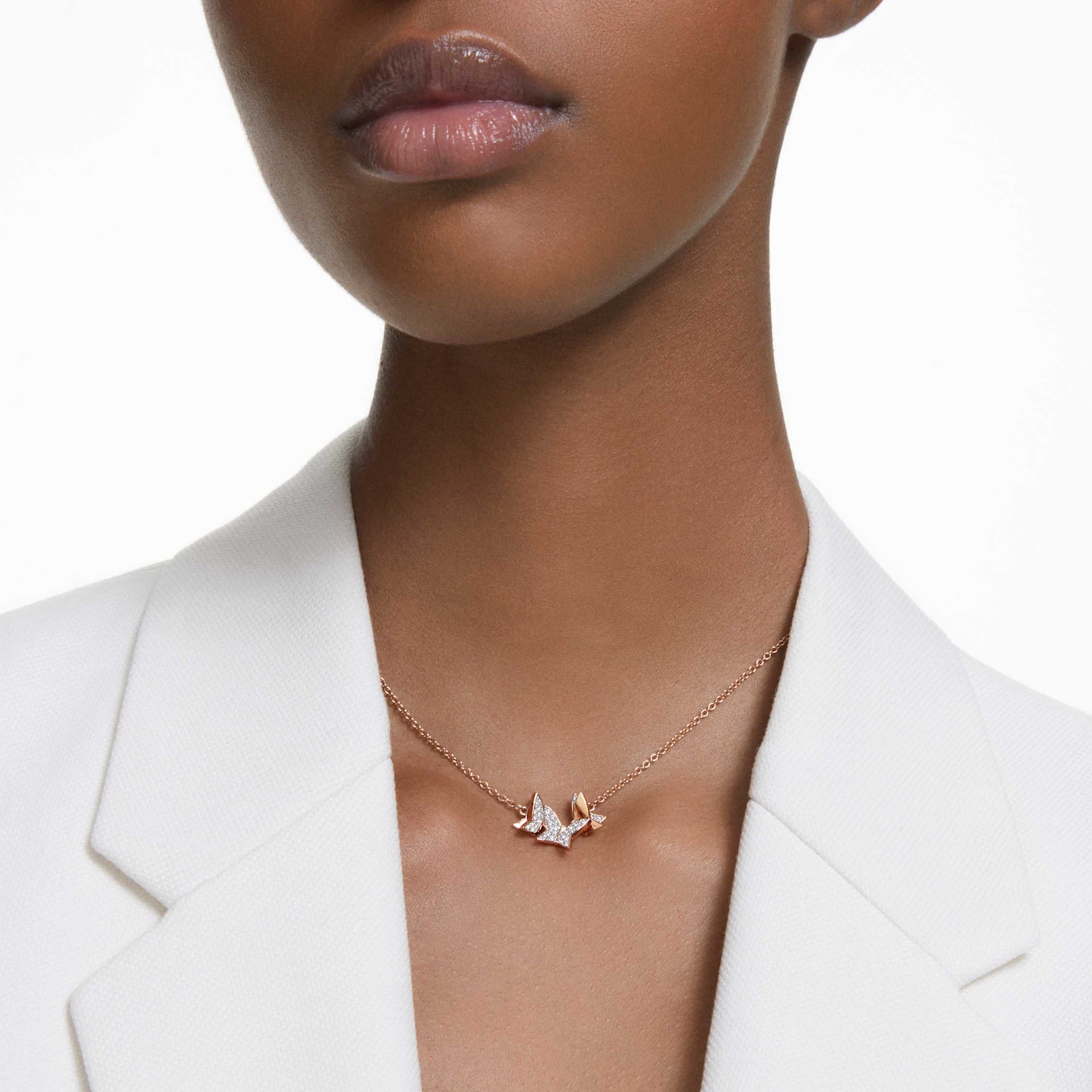 IDYLLIA LILIA NECKLACE BUTTERFLY WHITE ROSE GOLD TONE PLATED
