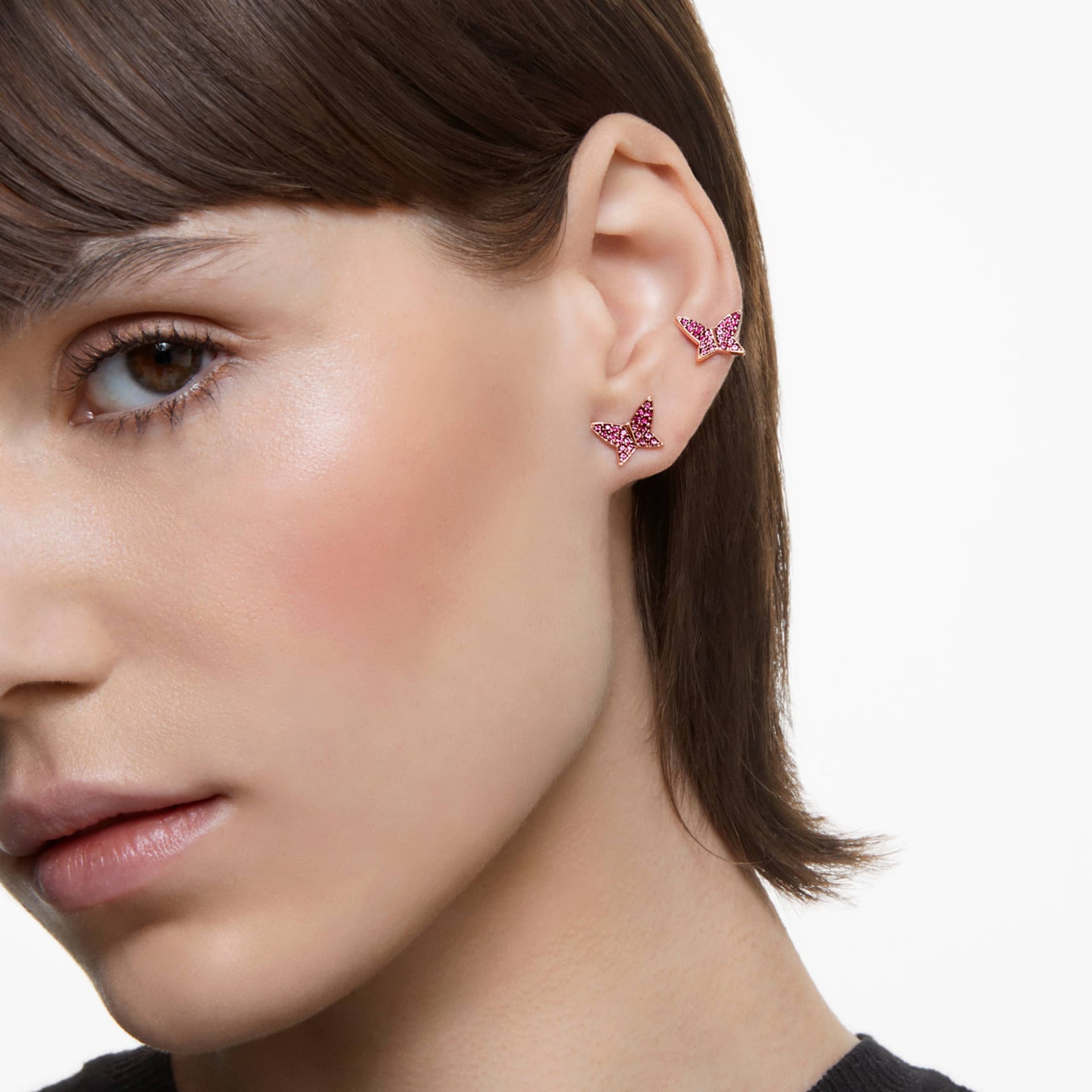 IDYLLIA LILIA STUD EARRINGS SET 3 BUTTERFLY PINK ROSE GOLD TONE PLATED