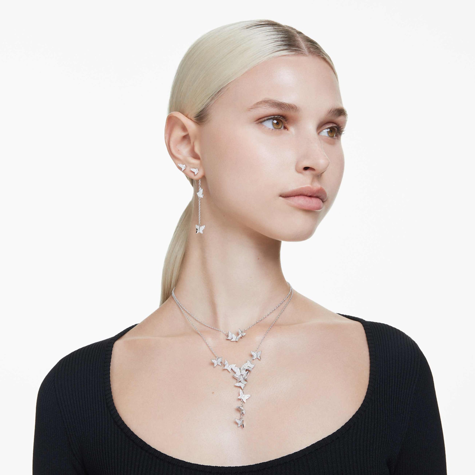 IDYLLIA LILIA Y NECKLACE BUTTERFLY WHITE RHODIUM PLATED