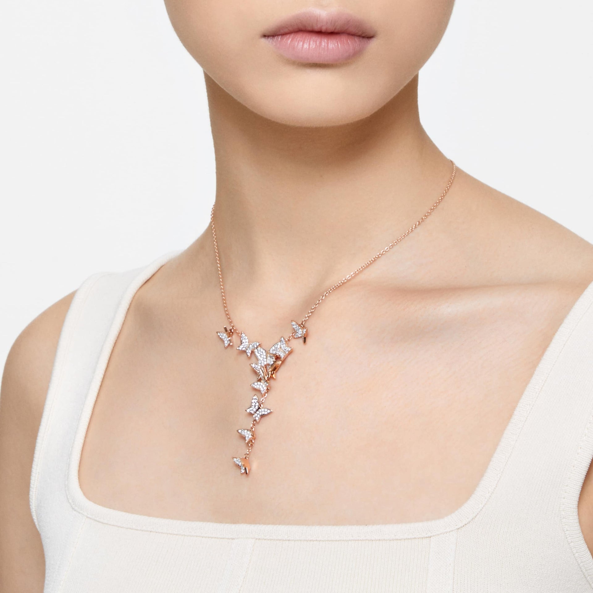 IDYLLIA LILIA Y NECKLACE BUTTERFLY WHITE ROSE GOLD TONE PLATED