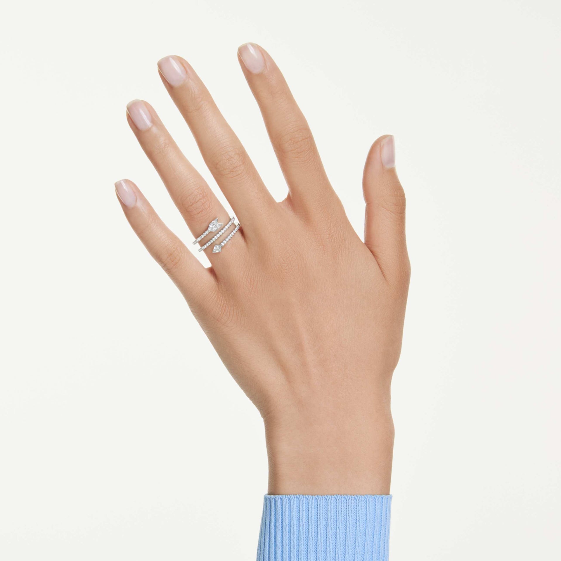 IDYLLIA MOTIF RING MIXED CUTS ARROW WHITE RHODIUM PLATED