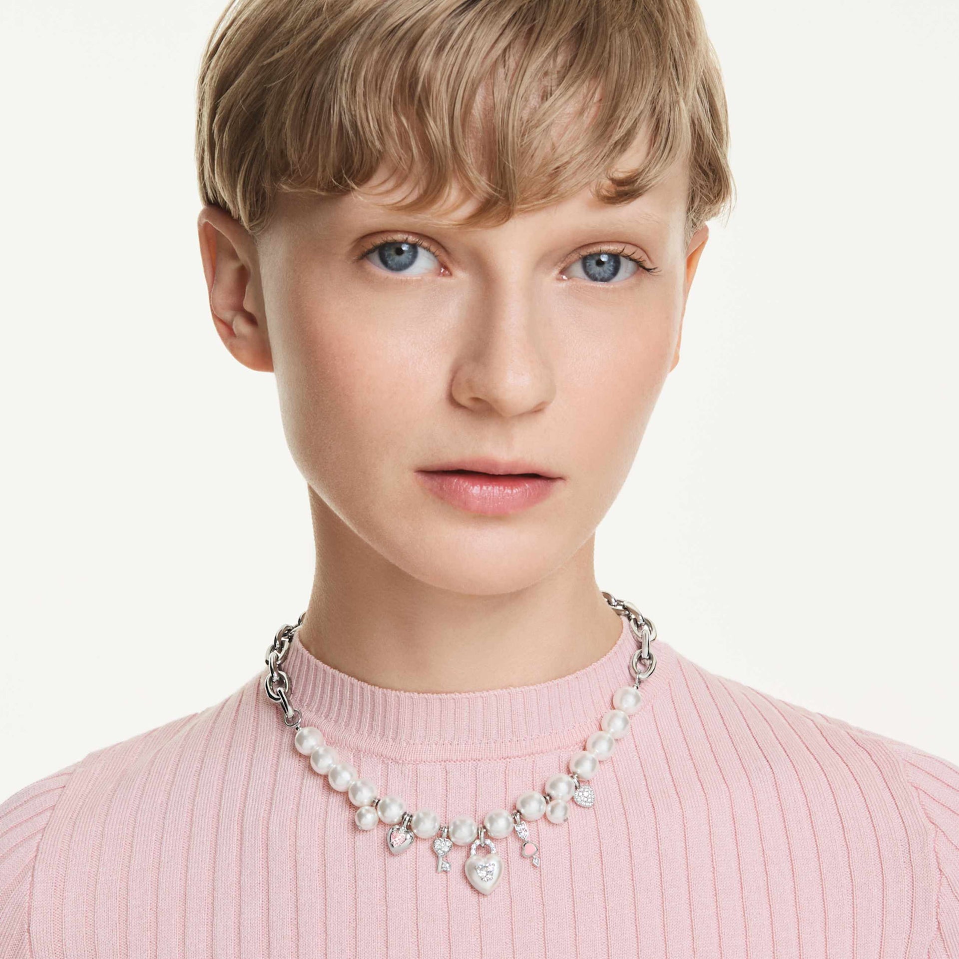 IDYLLIA NECKLACE CRYSTAL PEARL MIXED CUTS WHITE RHODIUM PLATED