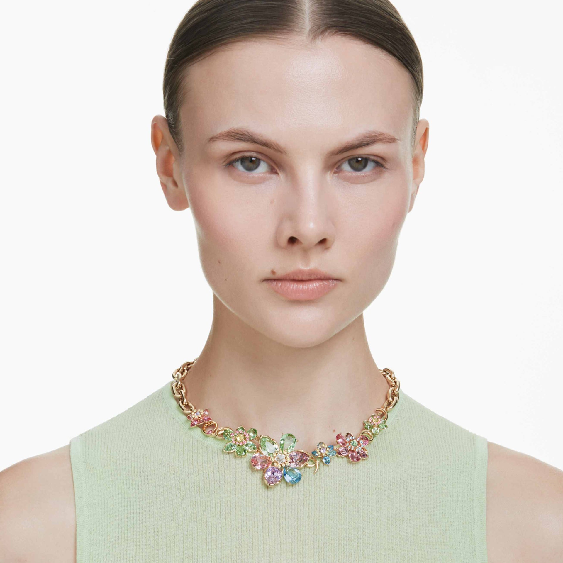 IDYLLIA NECKLACE MIXED CUTS FLOWER MULTICOLORED GOLD TONE PLATED