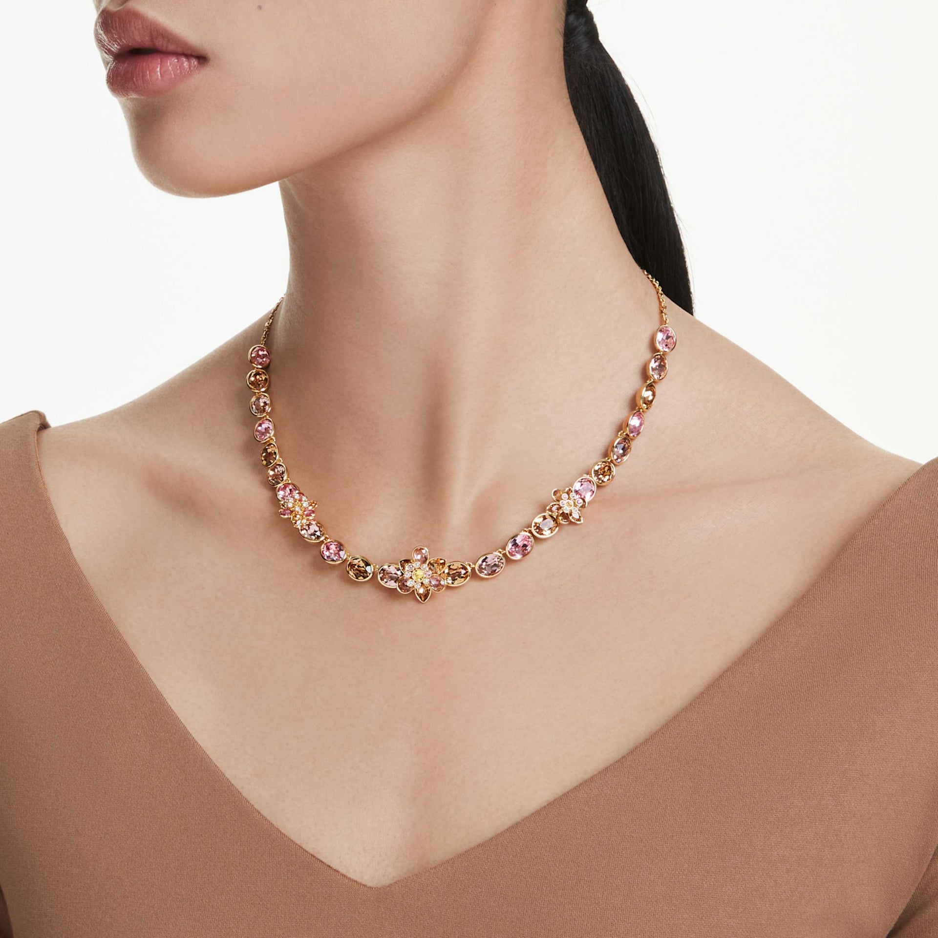 IDYLLIA NECKLACE MIXED CUTS FLOWER MULTICOLORED GOLD TONE PLATED