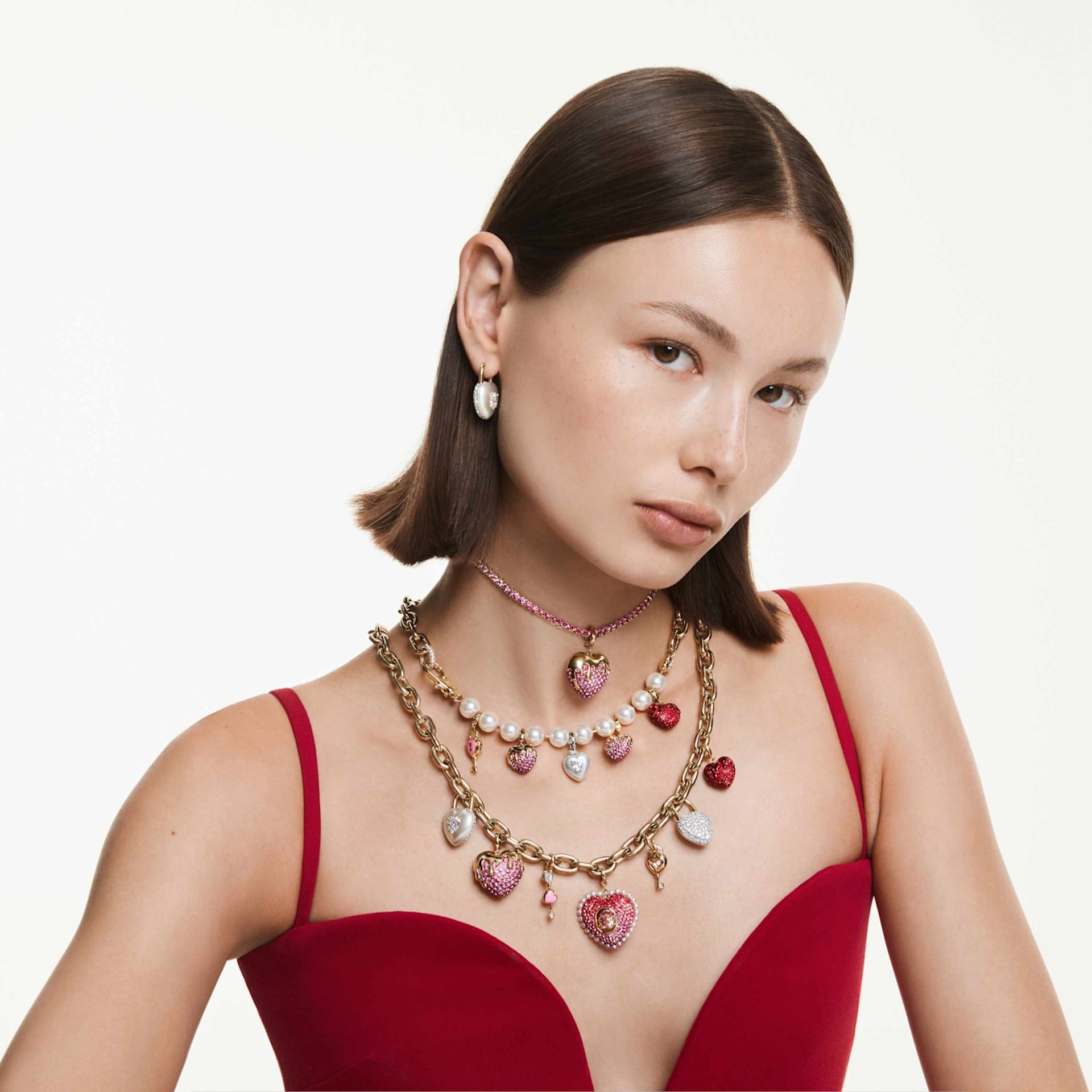IDYLLIA NECKLACE MIXED CUTS HEART KEY MULTICOLORED GOLD TONE PLATED