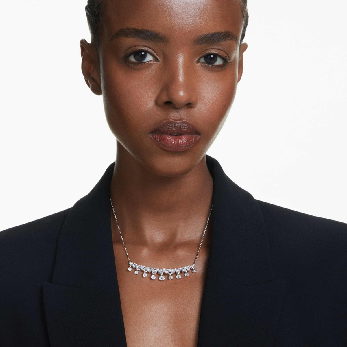 IDYLLIA NECKLACE MIXED CUTS SNOWFLAKE WHITE RHODIUM PLATED