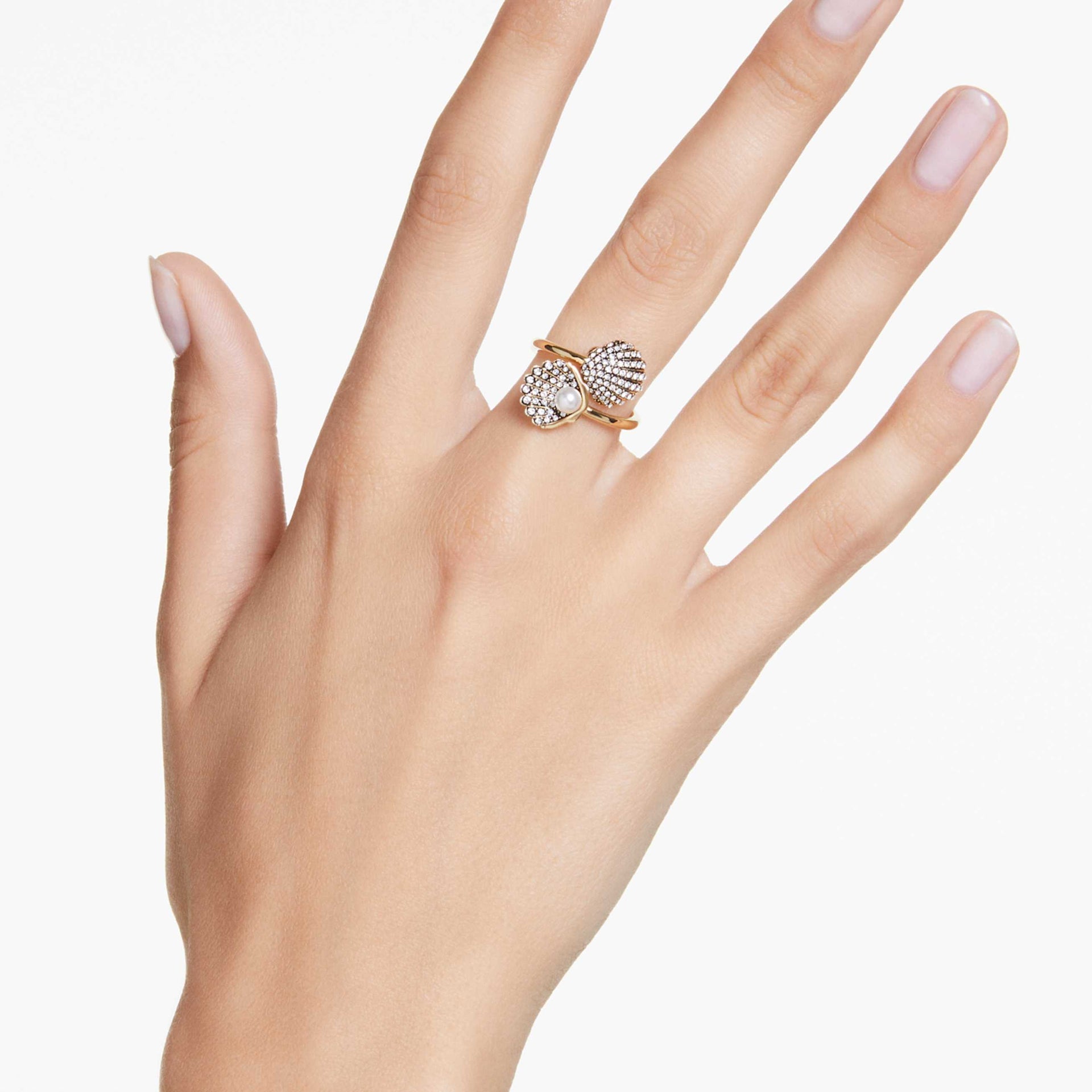 IDYLLIA OPEN RING CRYSTAL PEARL SHELL WHITE GOLD TONE PLATED