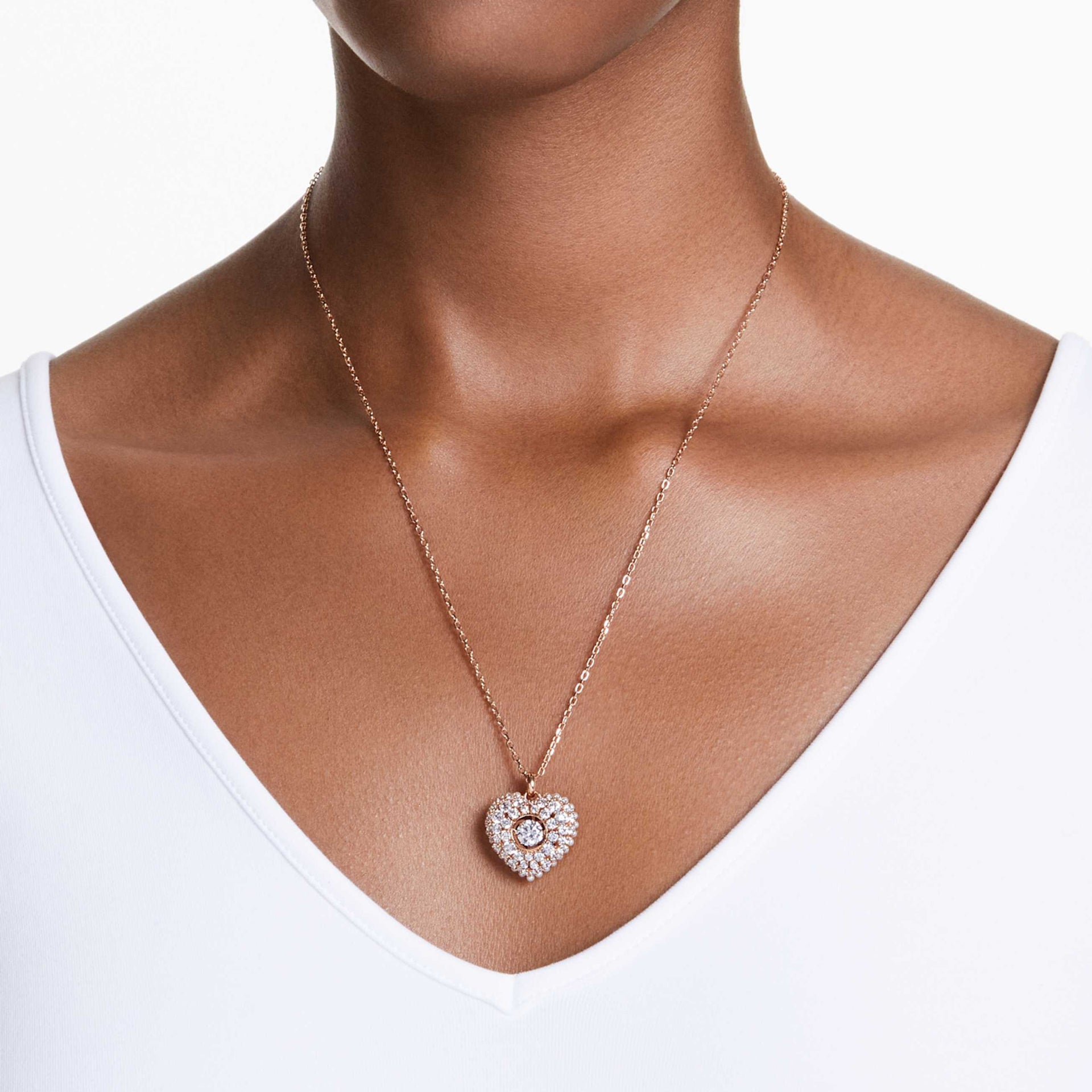 IDYLLIA PENDANT CRYSTAL PEARL HEART WHITE ROSE GOLD TONE PLATED