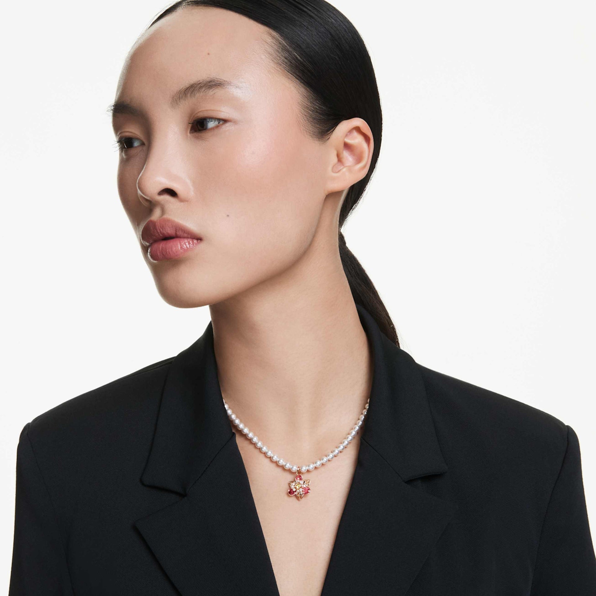 IDYLLIA PENDANT CRYSTAL PEARL MIXED CUTS FLOWER MULTICOLORED ROSE GOLD TONE PLATED