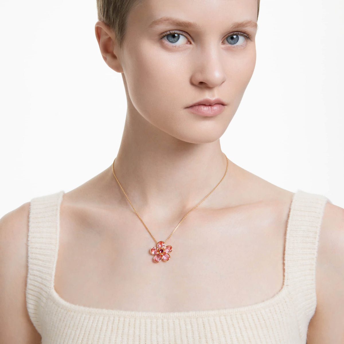 IDYLLIA PENDANT FLOWER SMALL PINK GOLD TONE PLATED