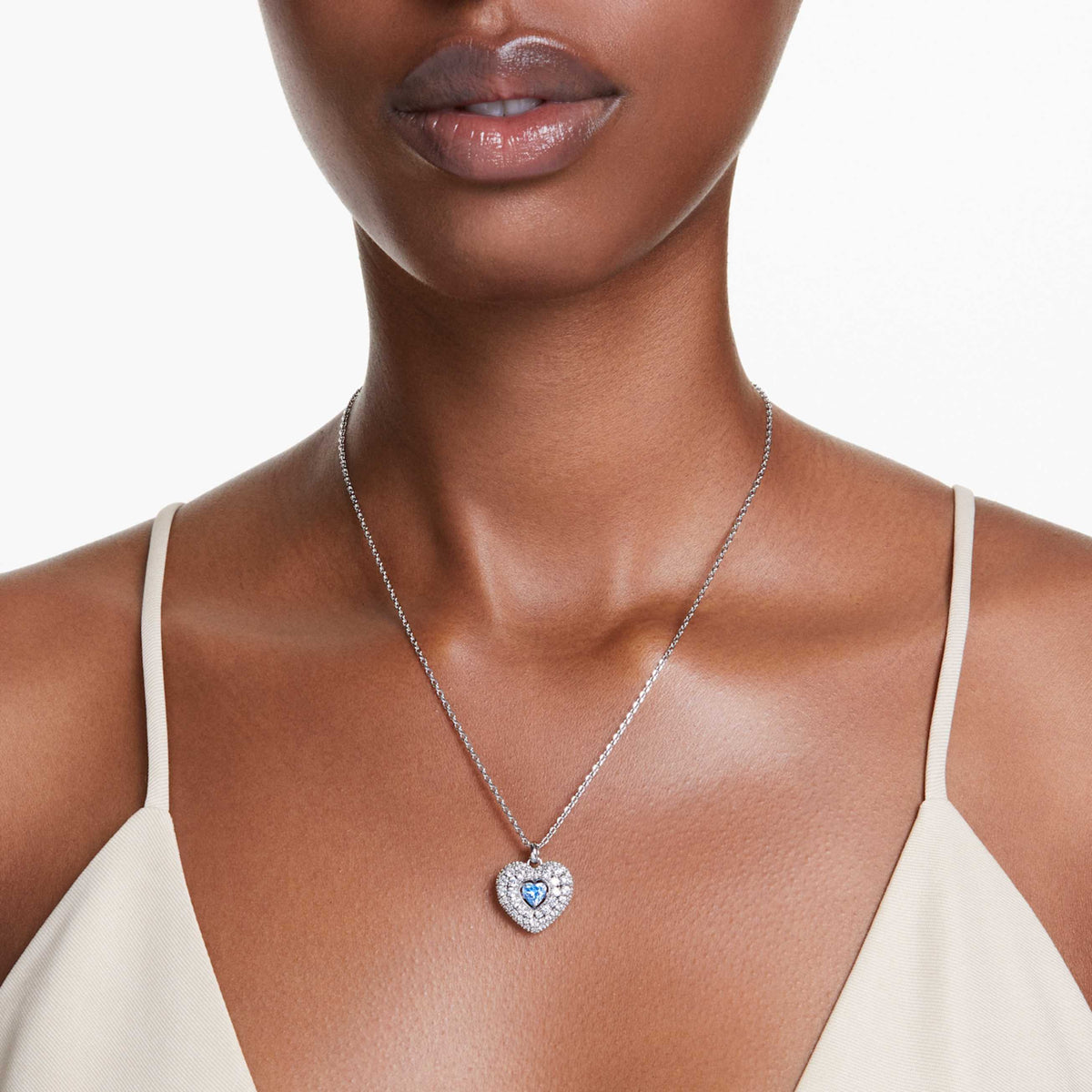 IDYLLIA PENDANT HEART BLUE RHODIUM PLATED