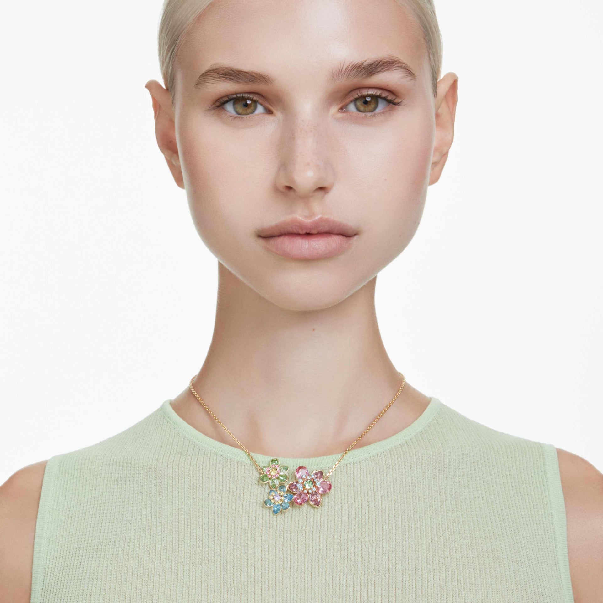 IDYLLIA PENDANT MIXED CUTS FLOWER MULTICOLORED GOLD TONE PLATED