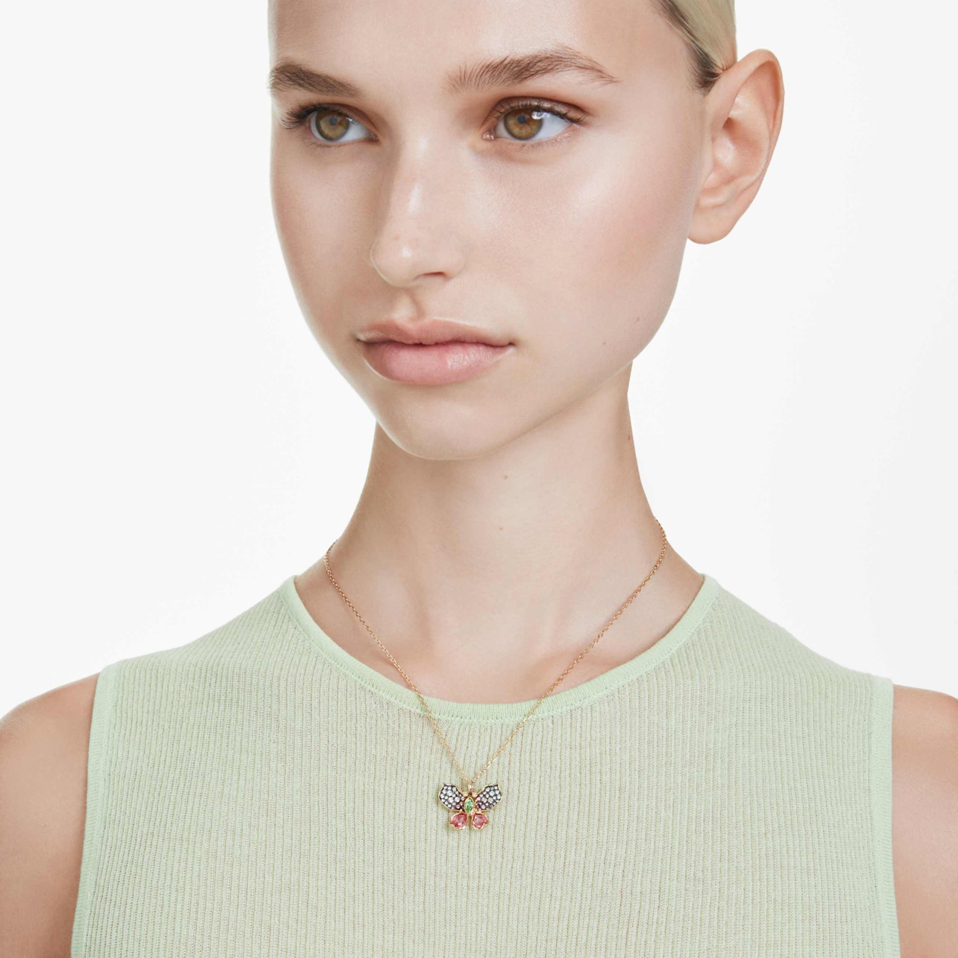 IDYLLIA PENDANT MIXED CUTS PAVE BUTTERFLY MULTICOLORED GOLD TONE PLATED