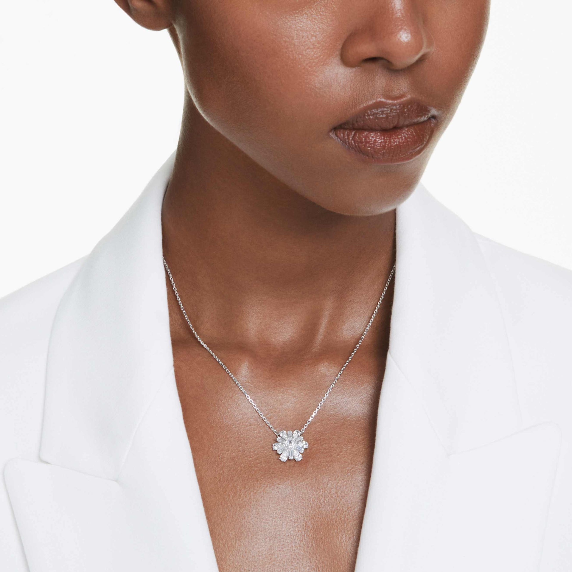 IDYLLIA PENDANT MIXED CUTS SNOWFLAKE WHITE RHODIUM PLATED