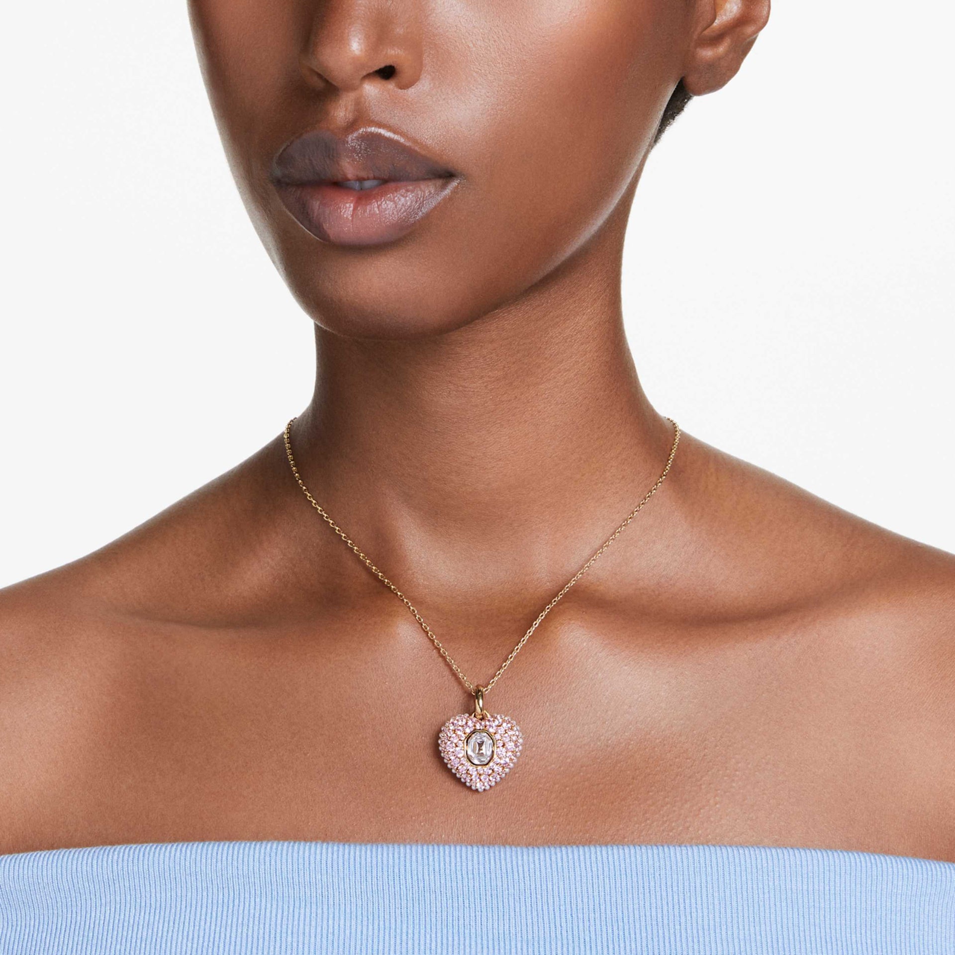 IDYLLIA PENDANT OCTAGON CUT CRYSTAL PEARL HEART PINK GOLD TONE PLATED