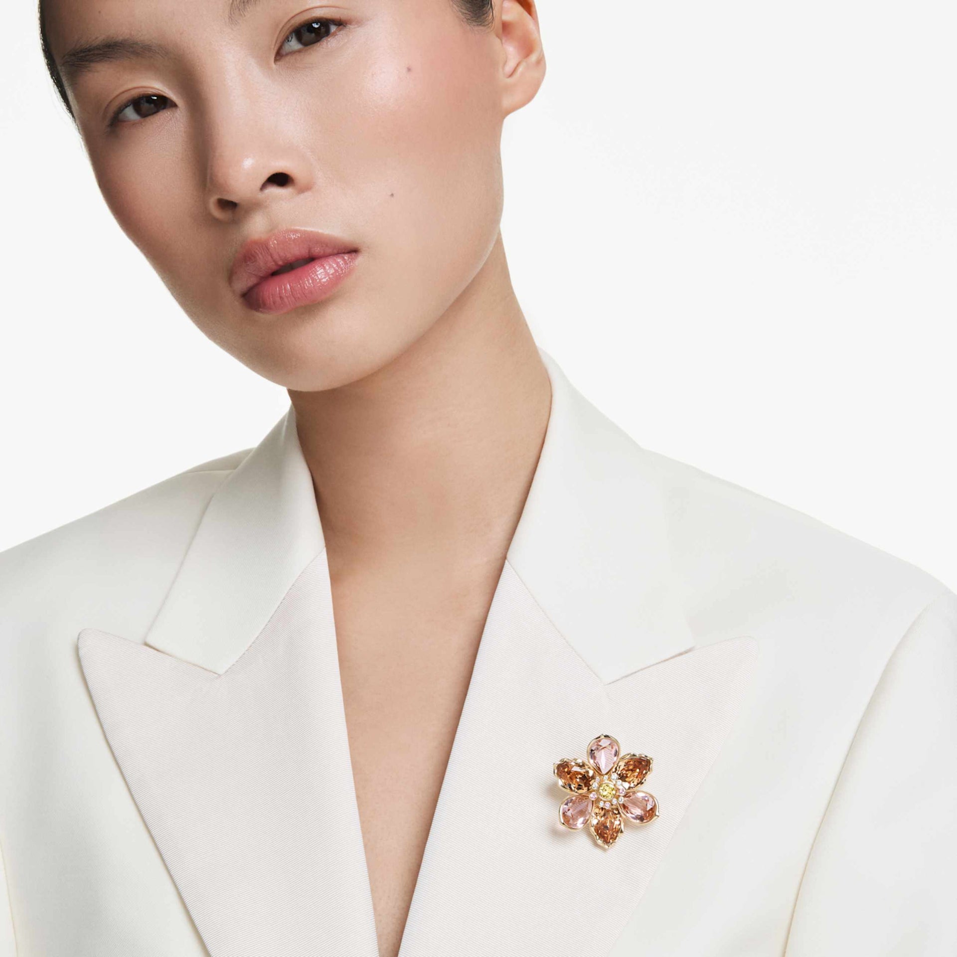IDYLLIA PENDANT AND BROOCH MIXED CUTS FLOWER MULTICOLORED GOLD TONE PLATED