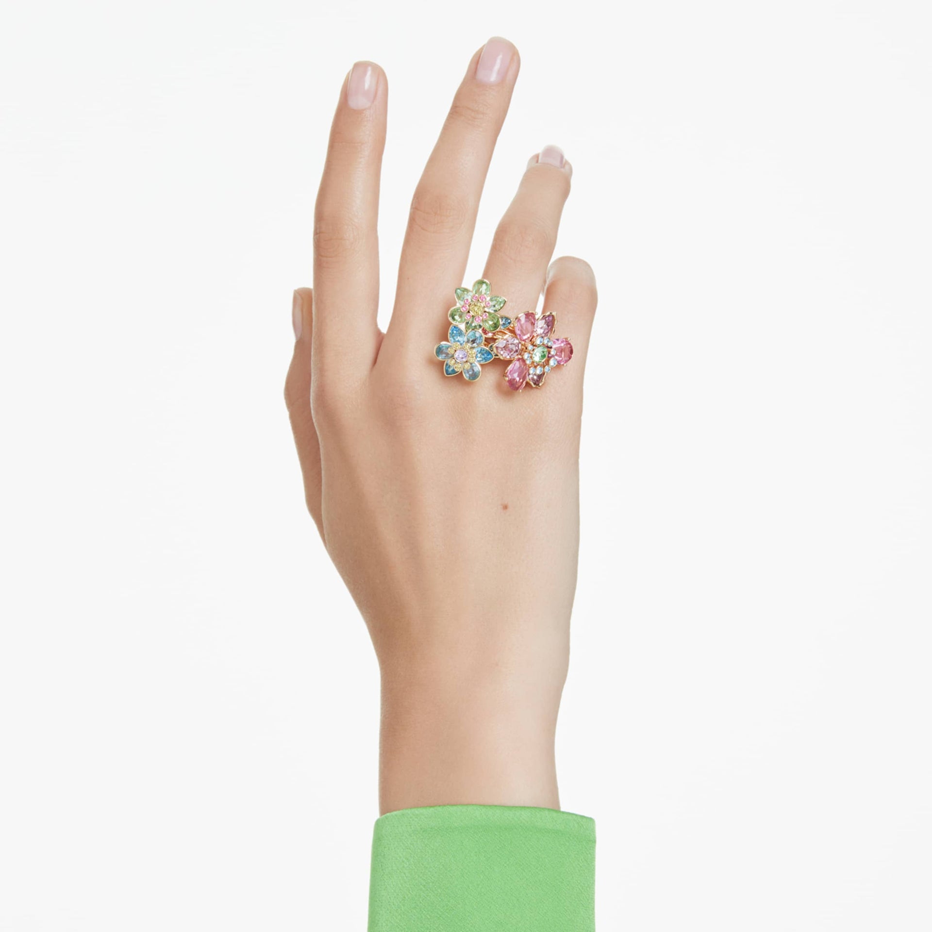 IDYLLIA RING MIXED CUTS FLOWER MULTICOLORED GOLD TONE PLATED