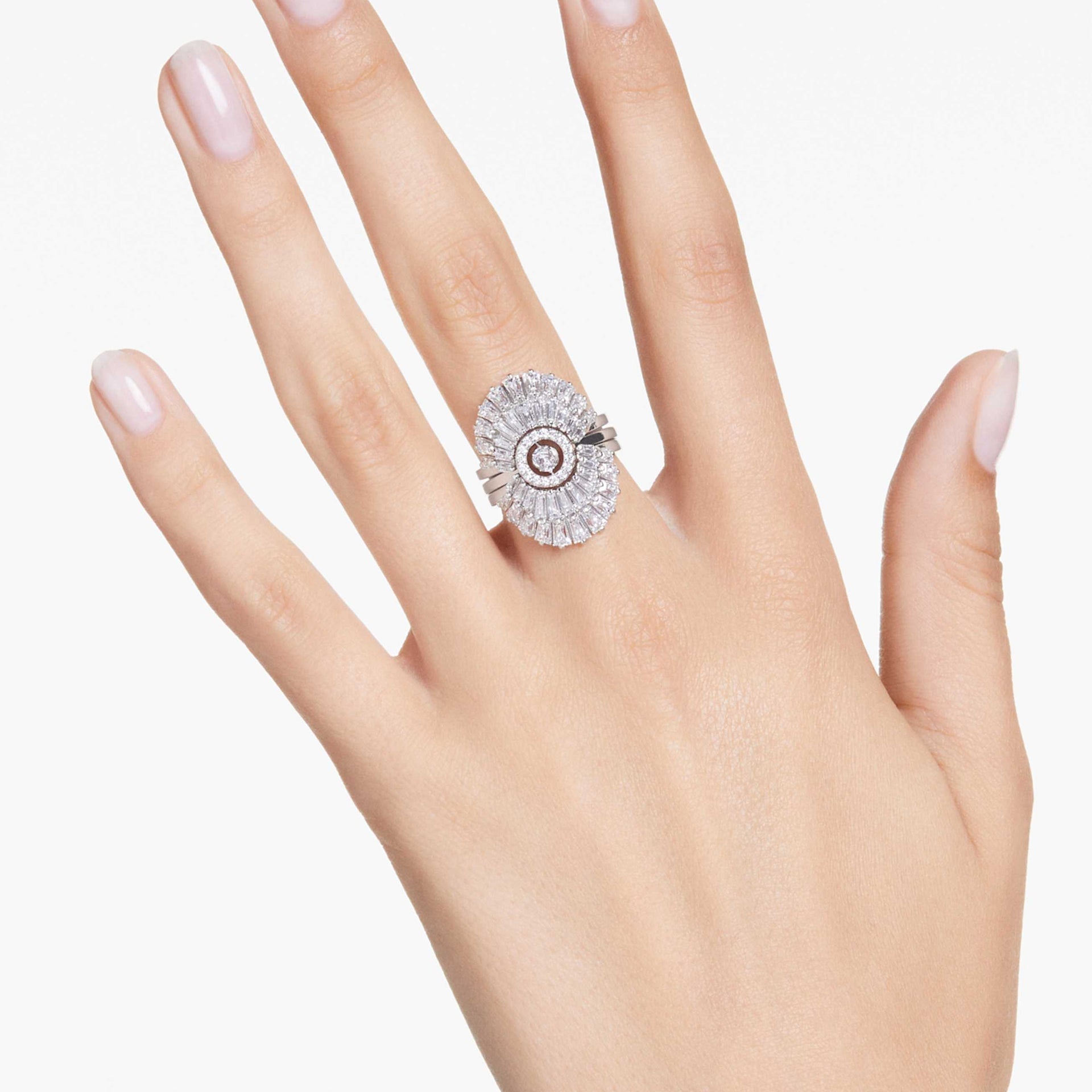 IDYLLIA RING SET 3 MIXED CUTS SHELL WHITE RHODIUM PLATED