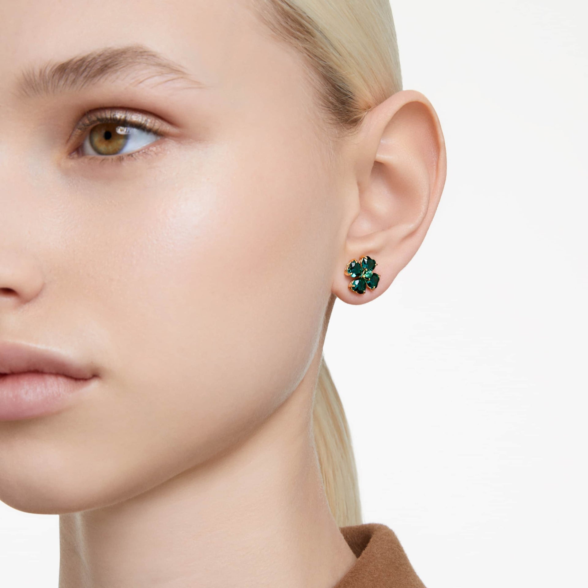 IDYLLIA STUD EARRINGS CLOVER GREEN GOLD TONE PLATED