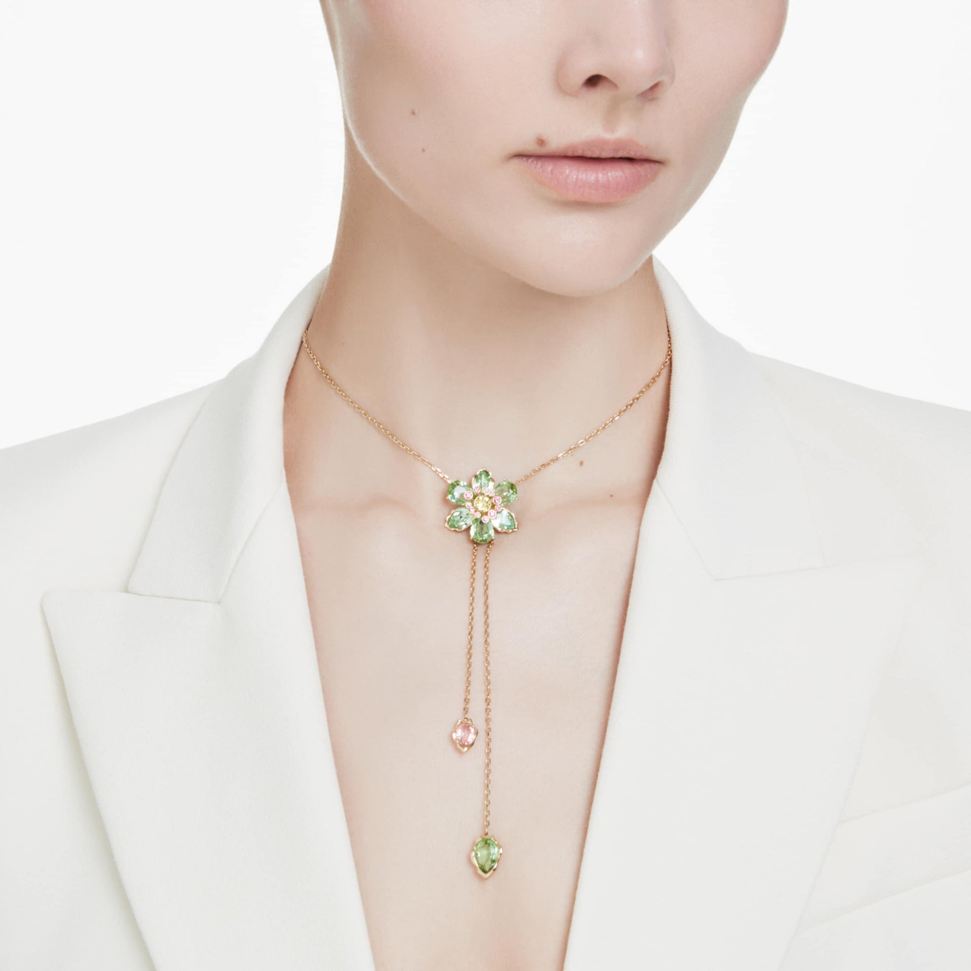IDYLLIA Y PENDANT MIXED CUTS FLOWER MULTICOLORED GOLD TONE PLATED
