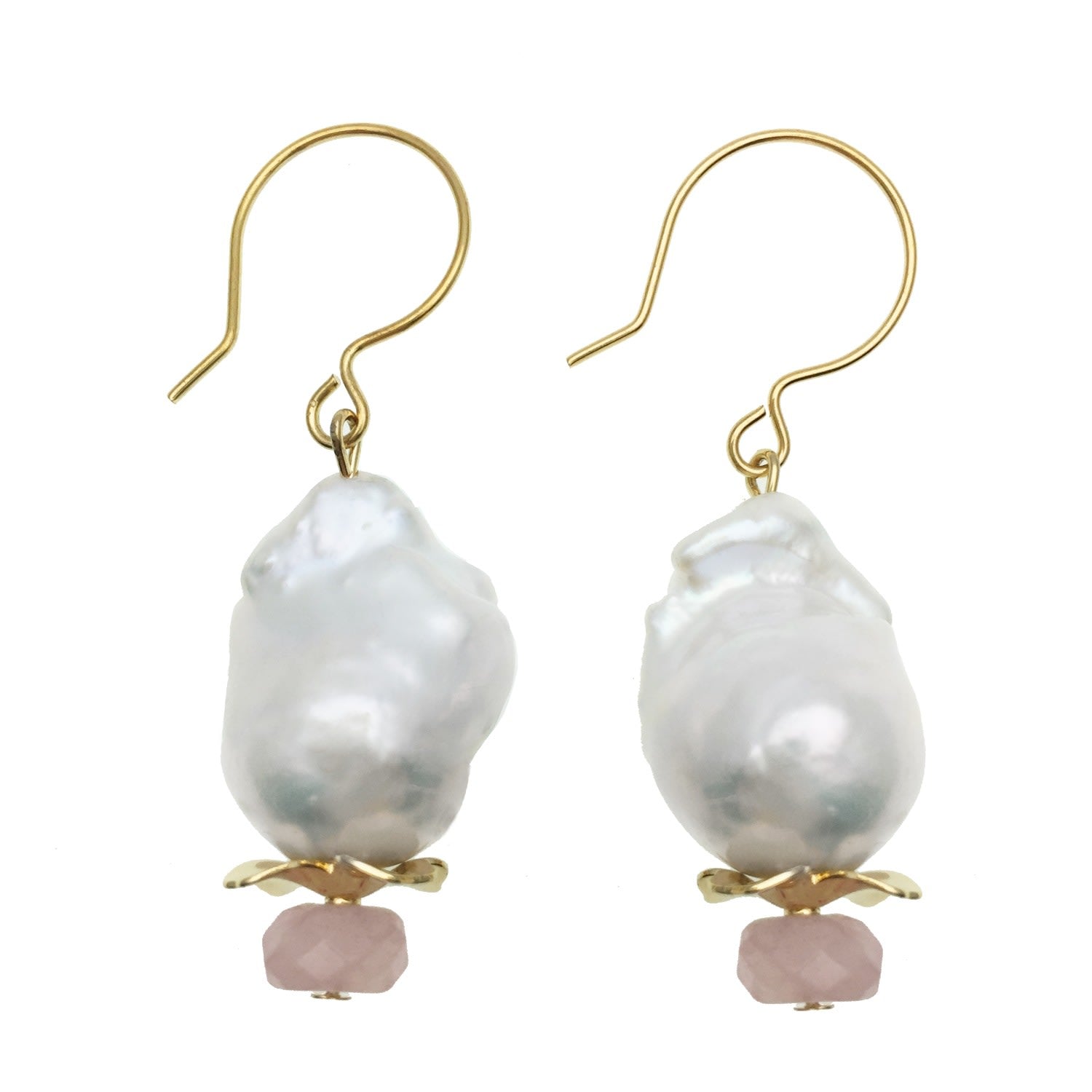 Baroque & Rose Quartz Dangle Earrings