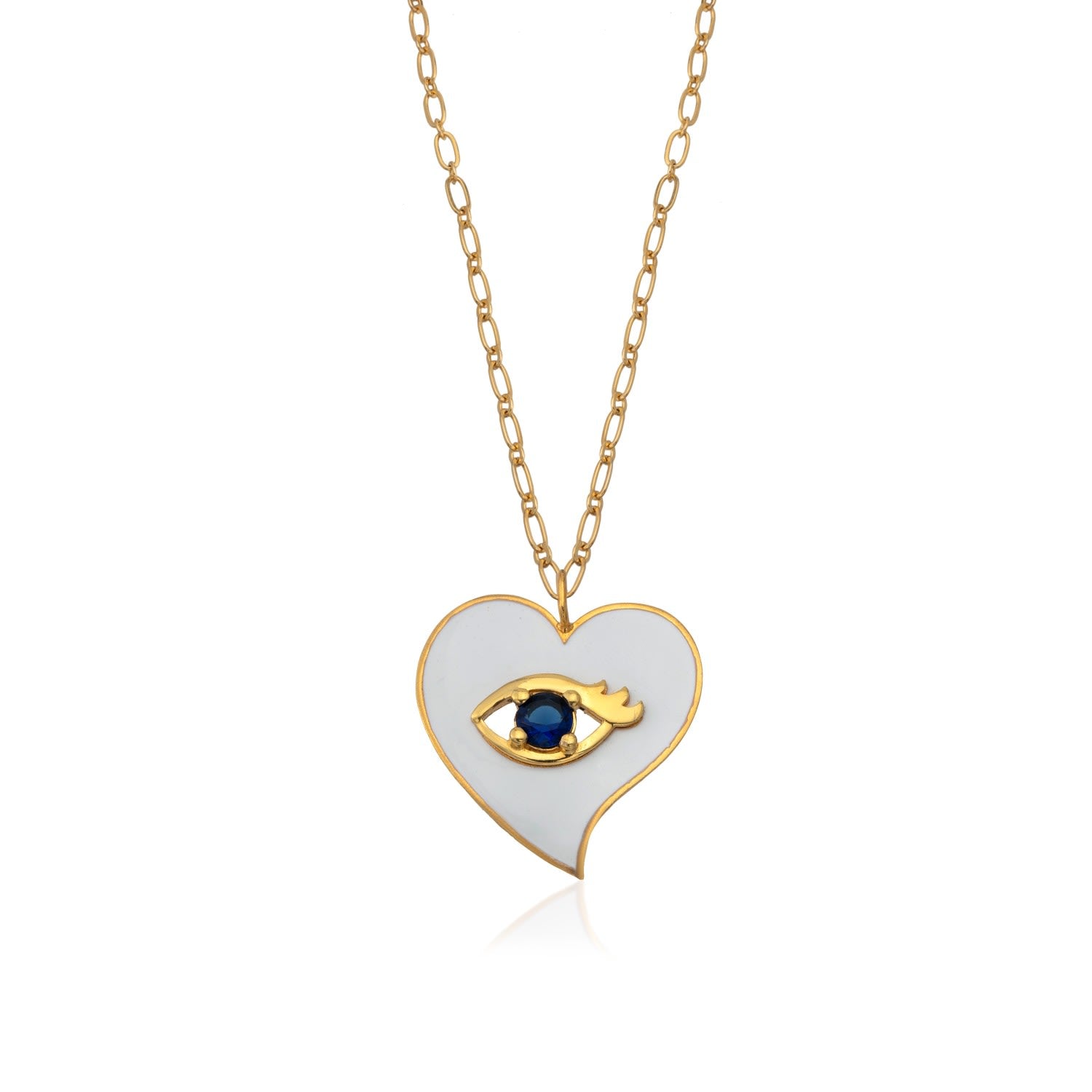 White Heart Pendant Necklace With Evil Eye
