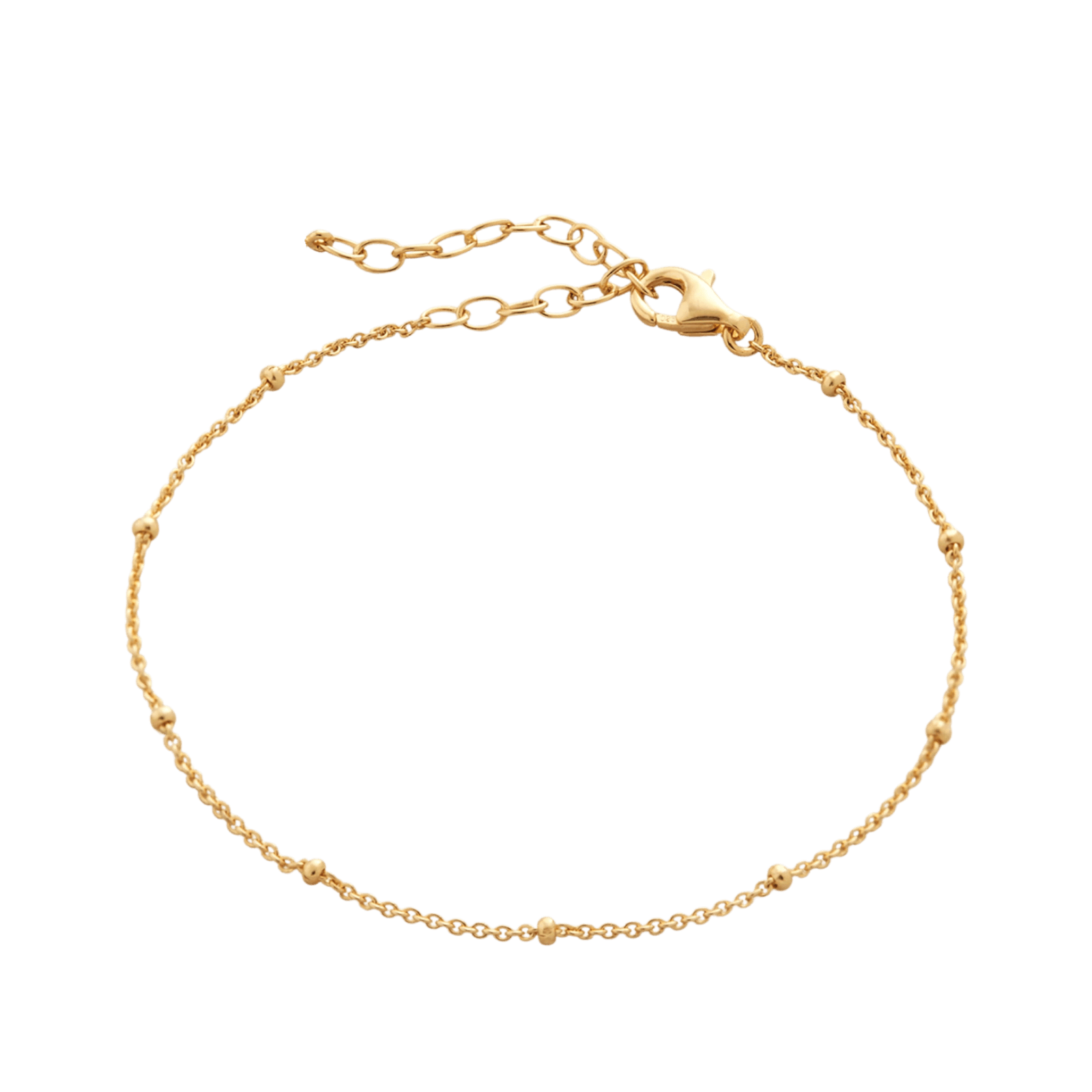 Bead Curb Chain Sterling Silver Adjustable Satellite Bracelet - Gold