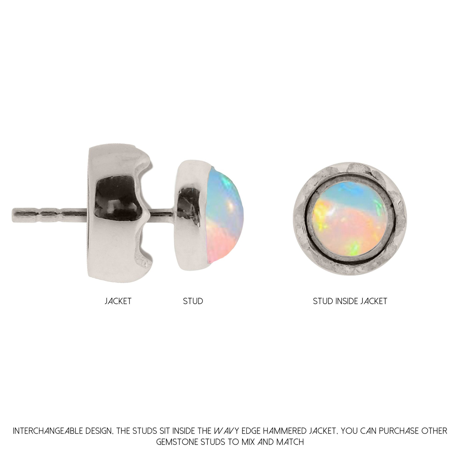 Maya Interchangeable Silver Stud Earrings - Opal
