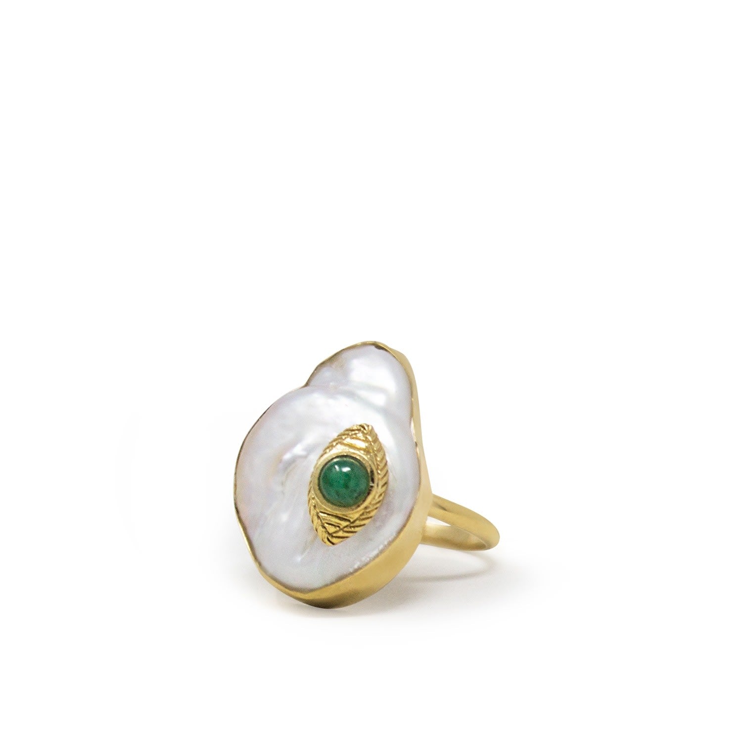 The Eye Gold-Plated Emerald & Pearl Ring