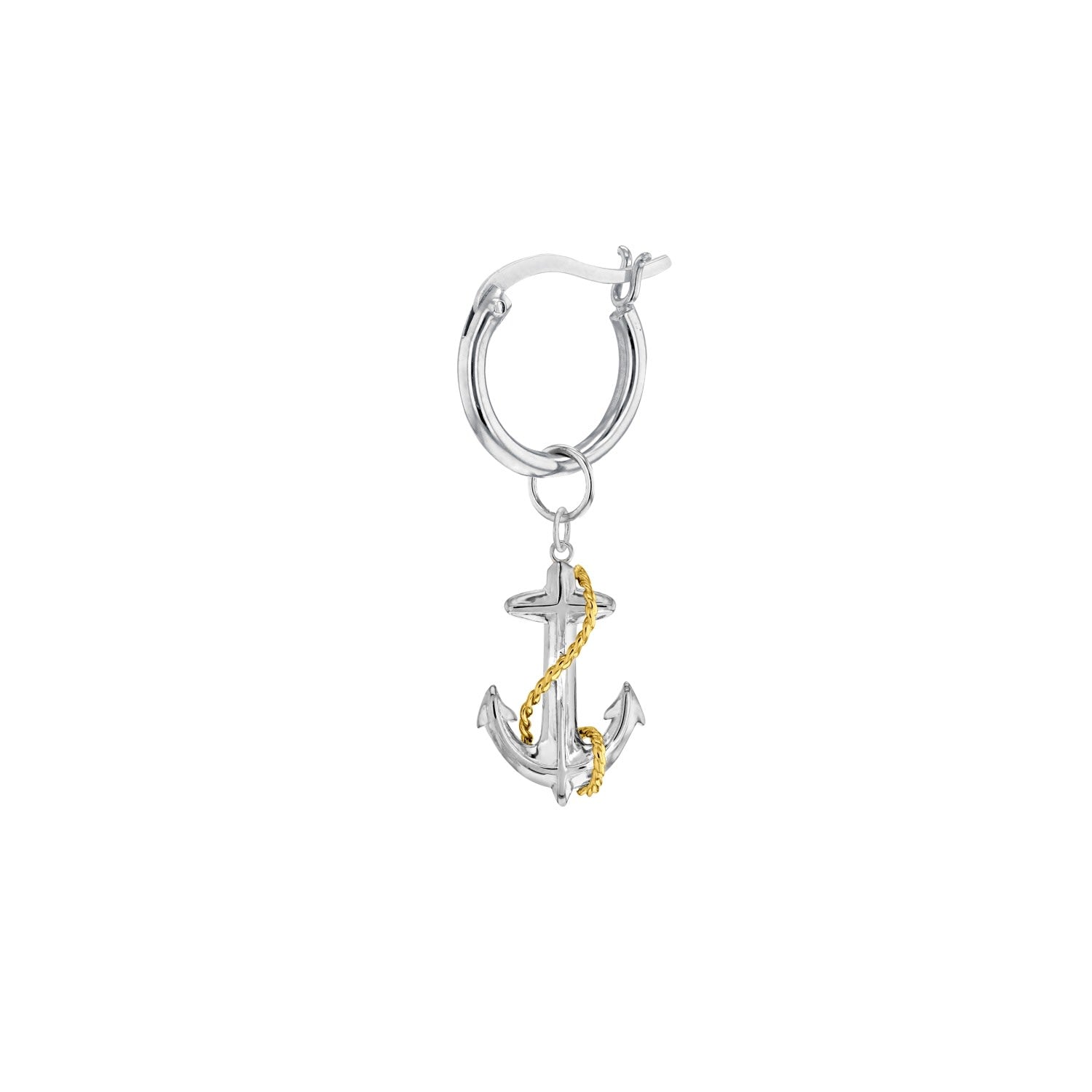 Mini Anchor Charm 2-Tone Sterling Silver With 18Kt Gold Plate Detail On Silver Hoop