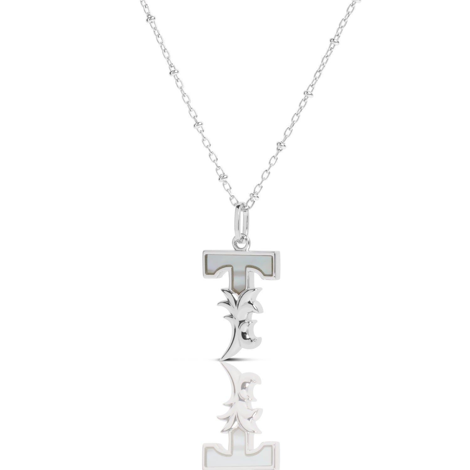 Solid Silver T Initial Necklace With Mother Of Pearl