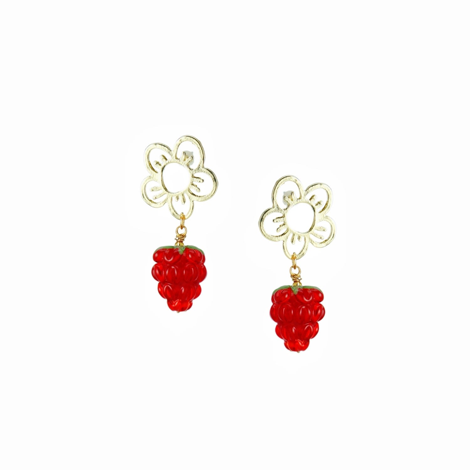 Very Berry Lampwork Glass Raspberry Drop Earrings With Flower Studs