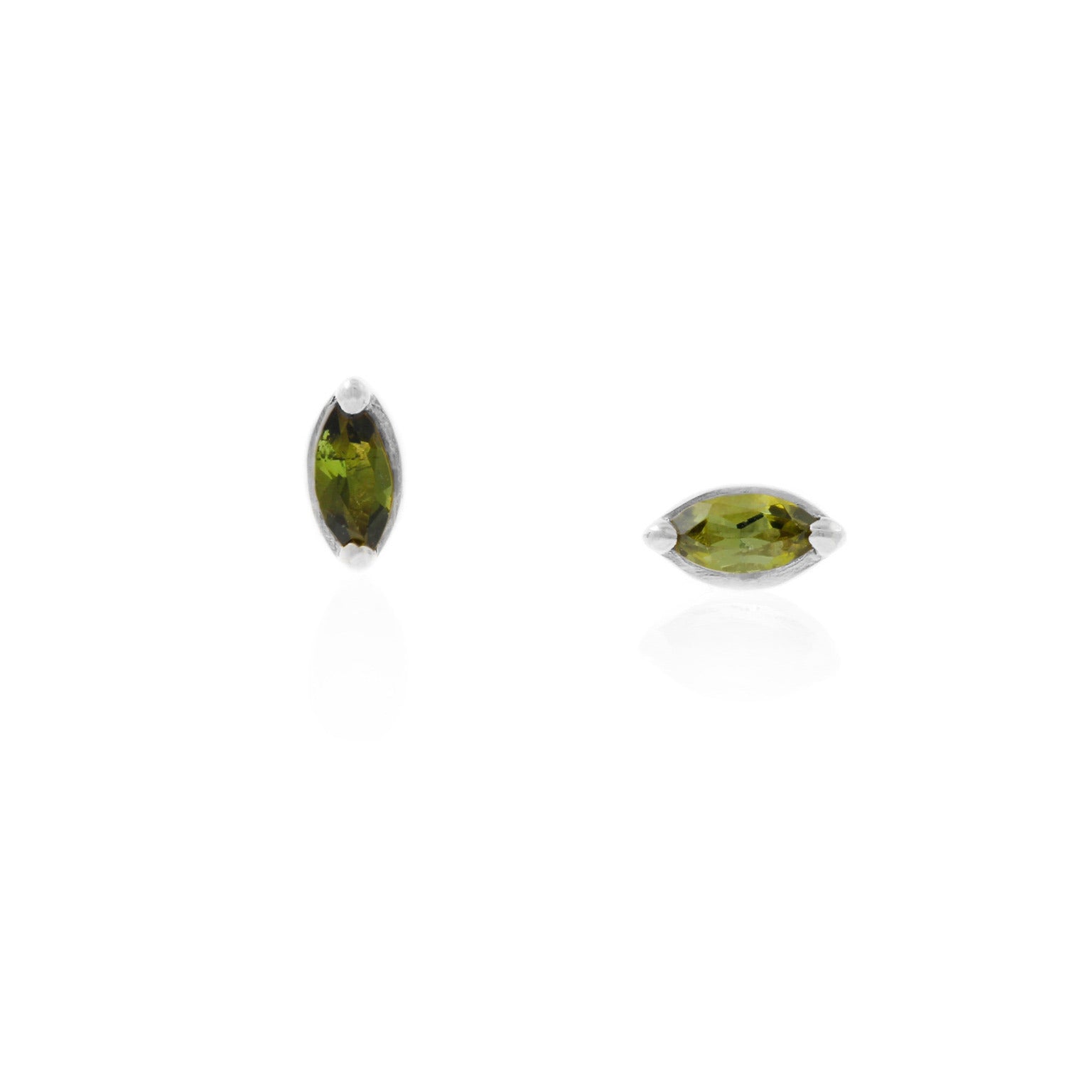 Green Tourmaline Leaf Stud Earrings - Silver