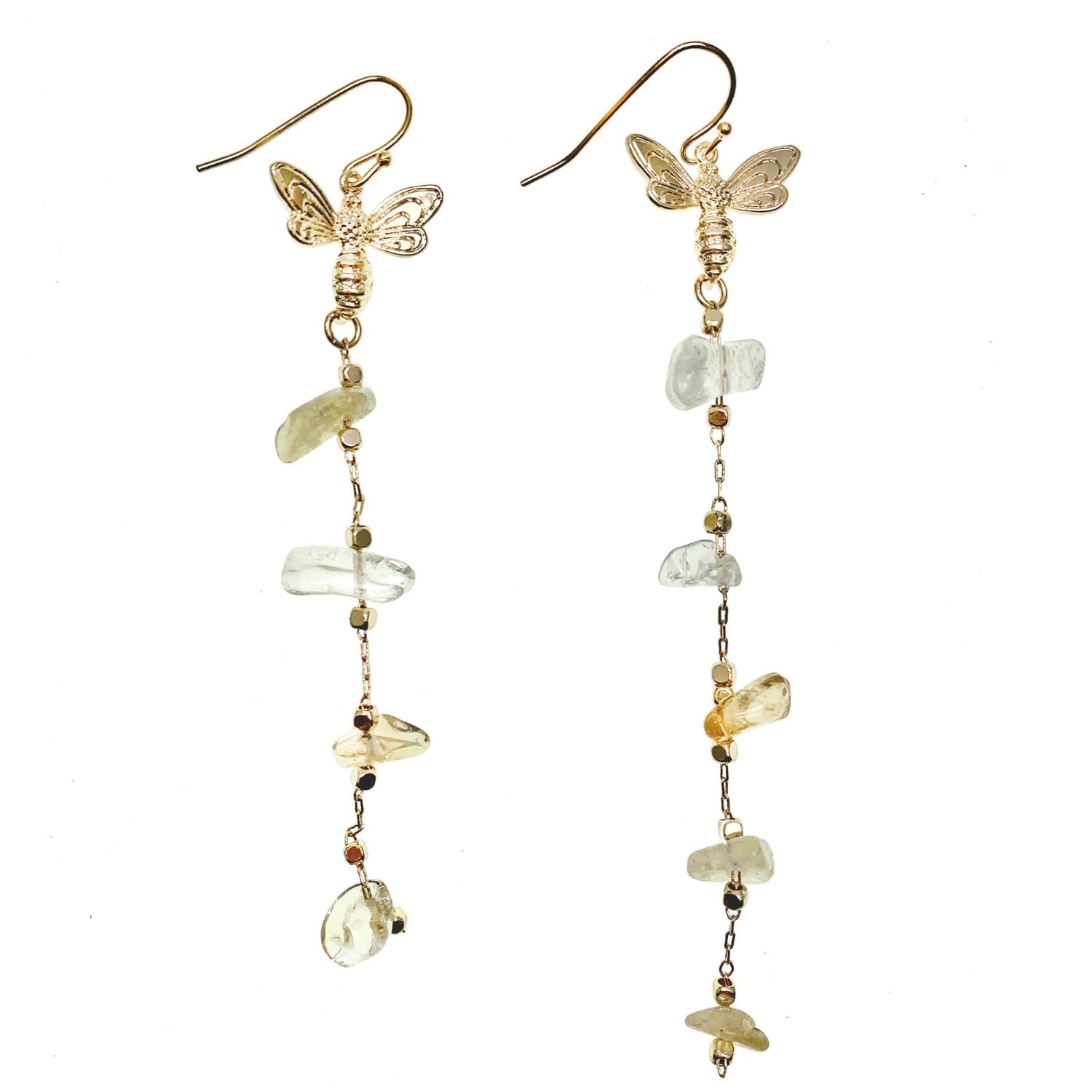 Citrine With Butterfly Charm Elongated Earrings