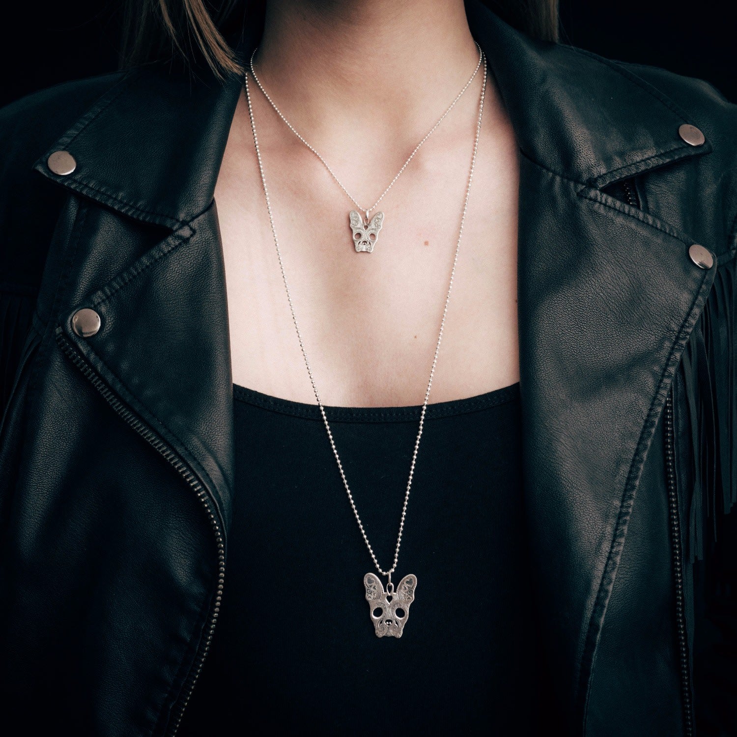 Medium Silver French Bulldog Pendant Necklace