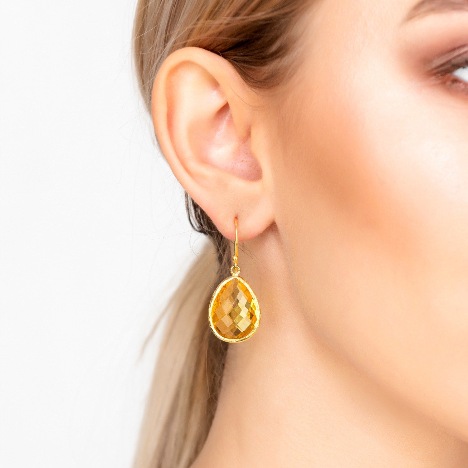 Petite Drop Earrings Citrine Hydro Gold