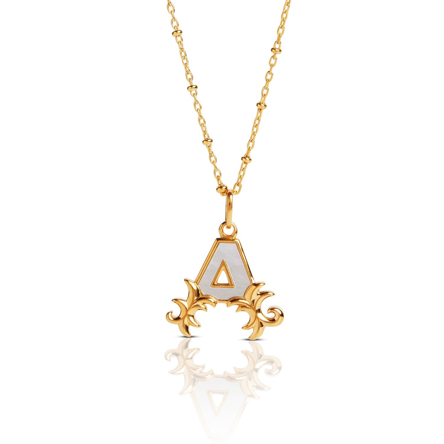 Gold Plated A Initial Necklace With Mother Of Pearl