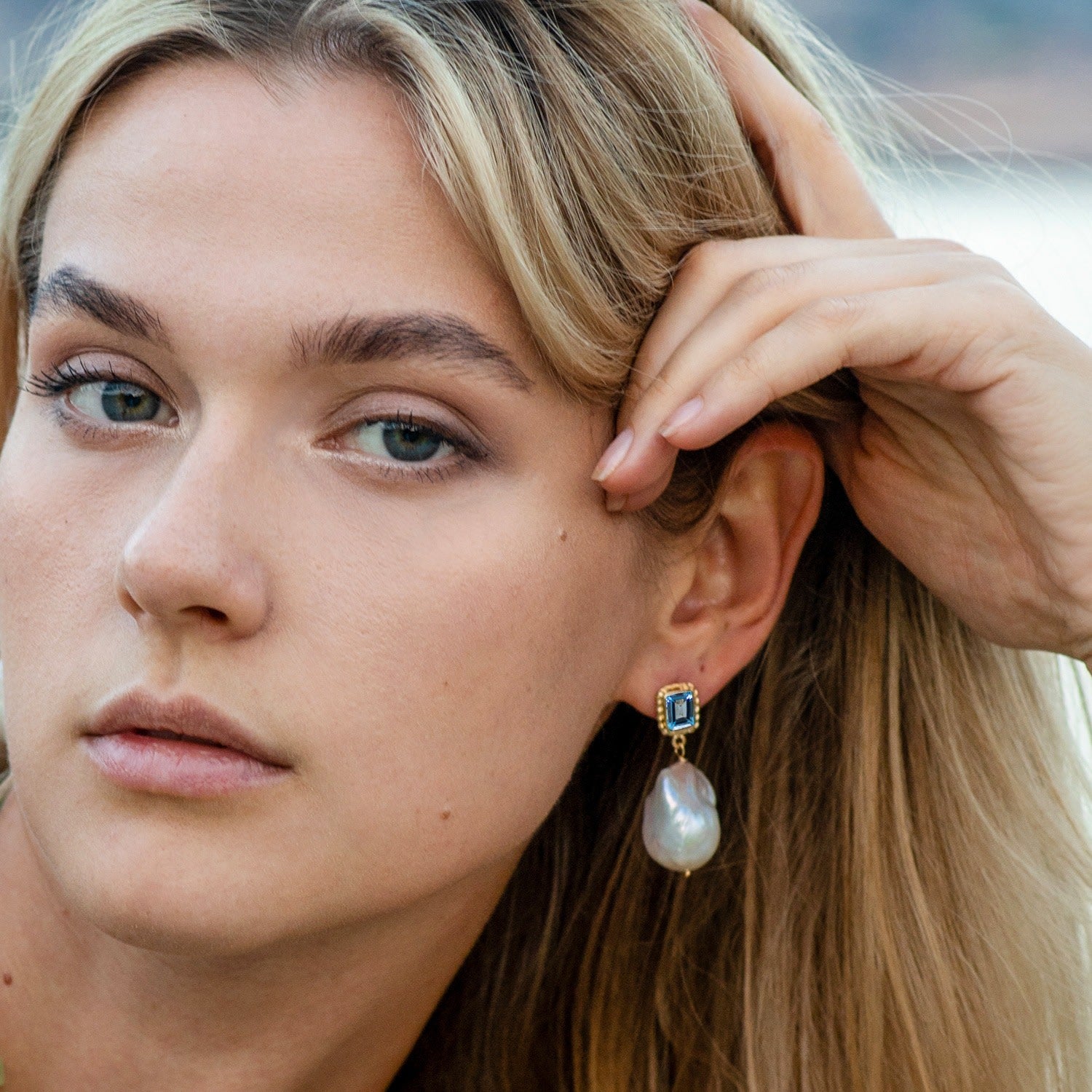 Luccichio Gold Vermeil Blue Topaz & Pearl Earrings