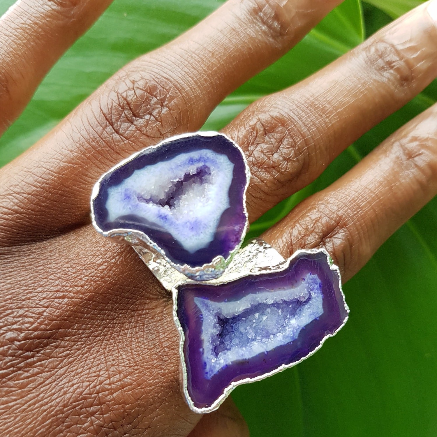 Silver Ink Gemstone Mega Statement Ring