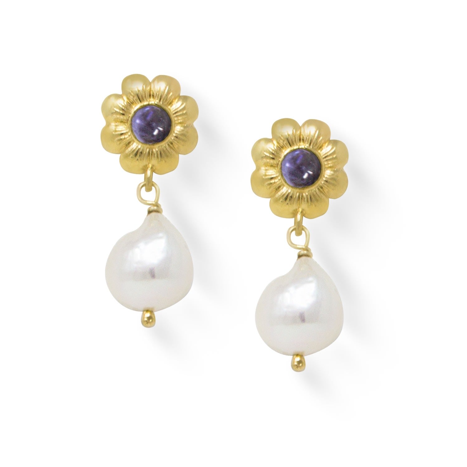 Mini Flower Gold-Plated Iolite Earrings