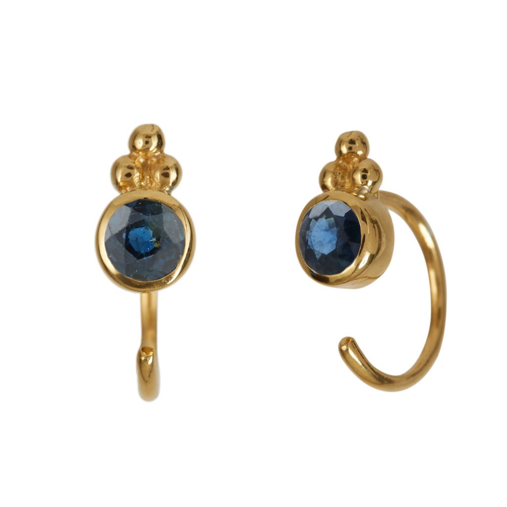 Holi Jewel Gold Vermeil Stud Hoop Earrings - Sapphire