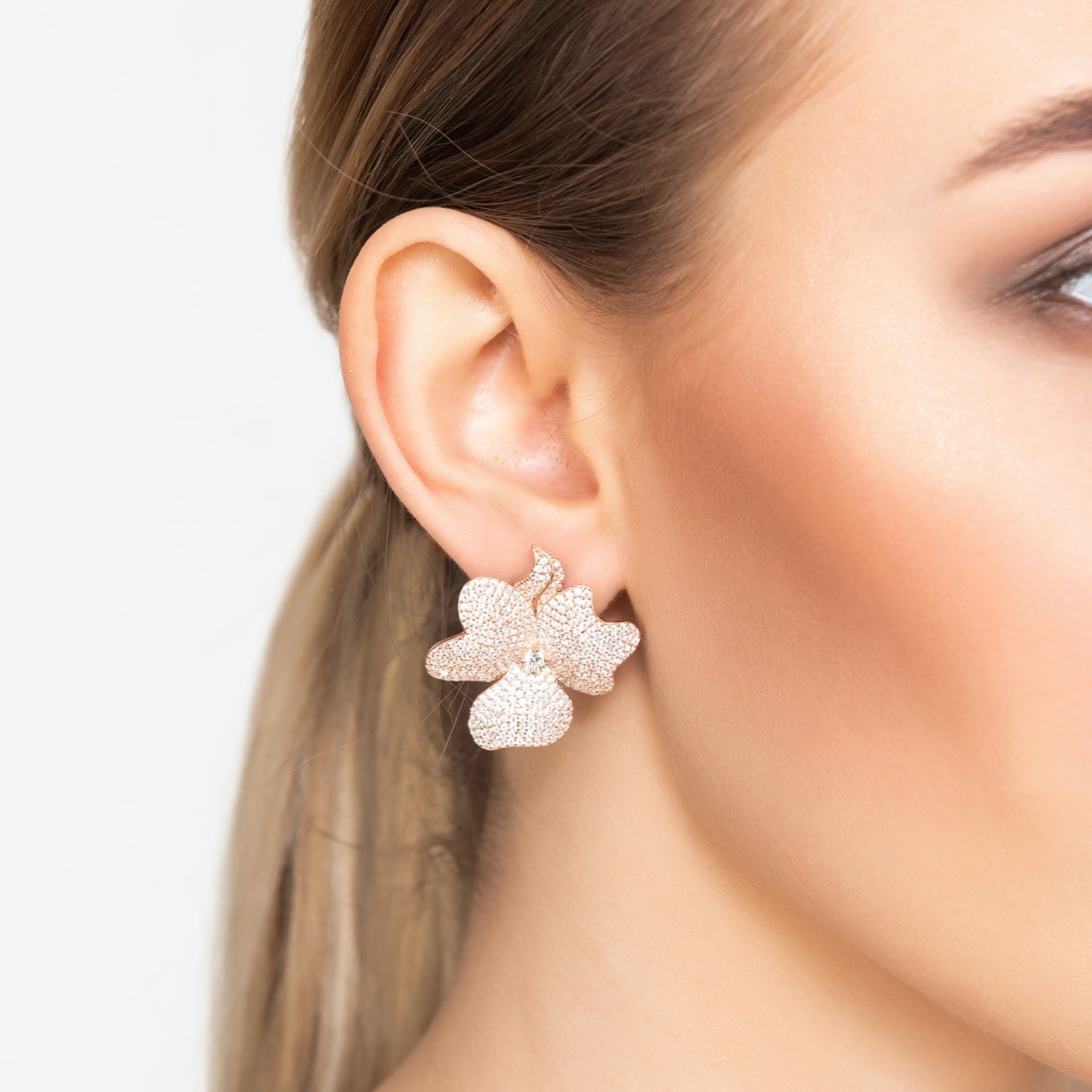 Flower Large Stud Earrings Rose Gold