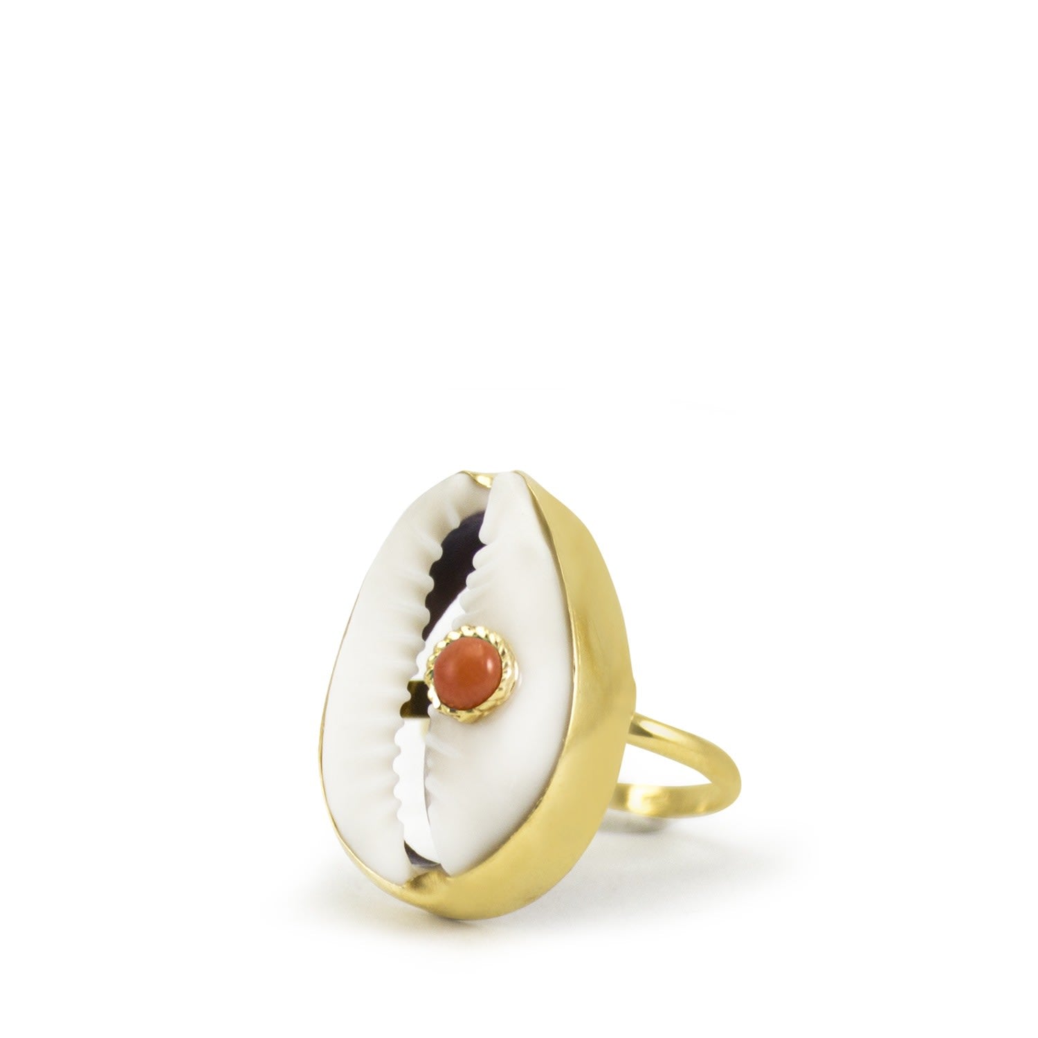 Coral & Cowrie Shell Ring