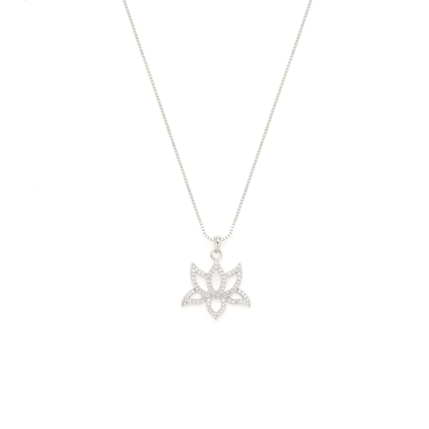 Illuminate Lotus Necklace White Rhodium Plated, White Topaz Pave