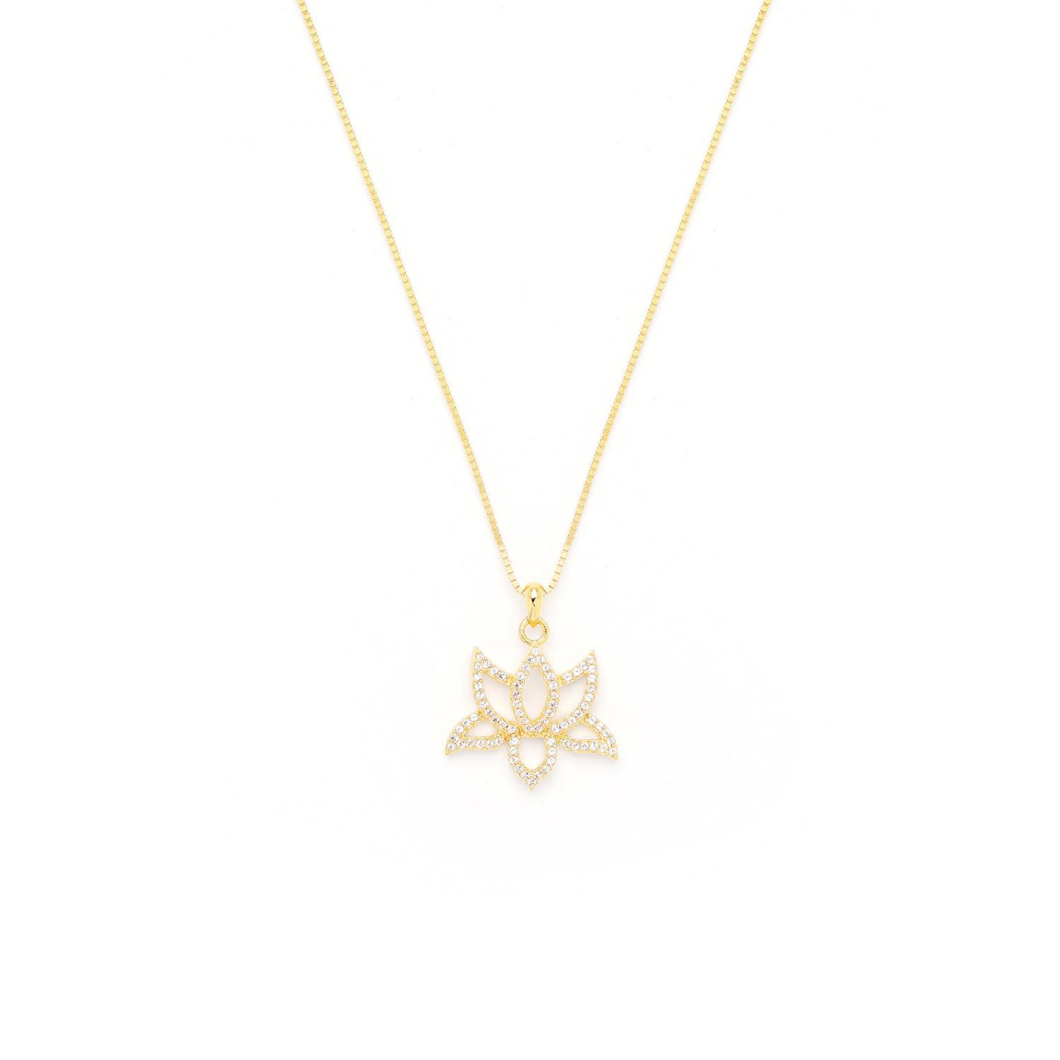 Illuminate Lotus Necklace, White Topaz Pave, Gold Over Sterling Silver