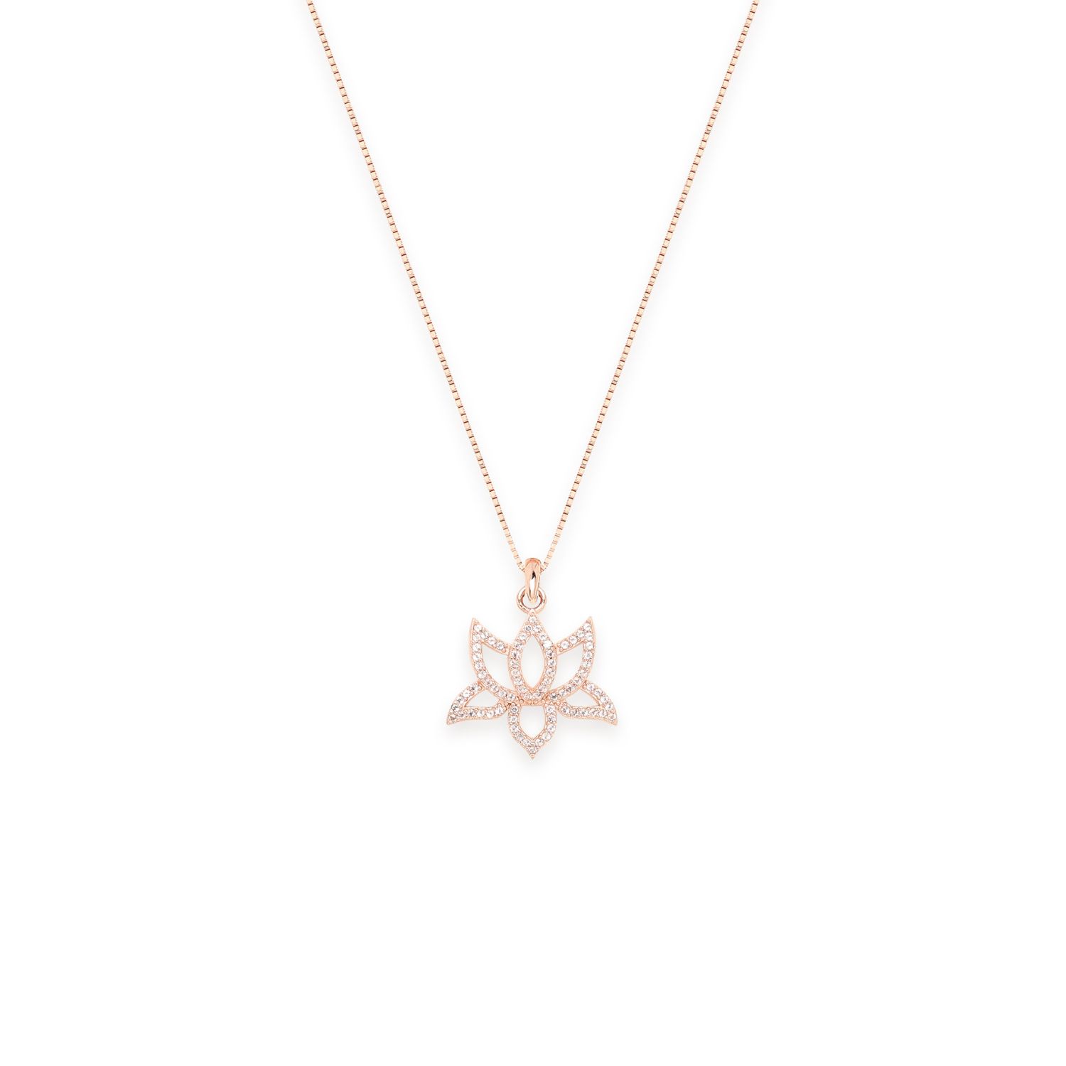 Illuminate Lotus Necklace, White Topaz Pave, Rose Gold Over Sterling Silver