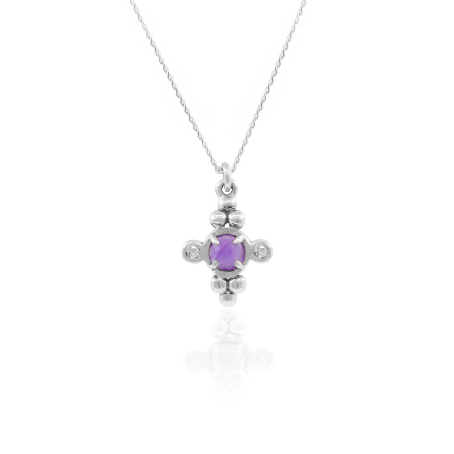 Amethyst & Diamonds Cross Necklace - Silver